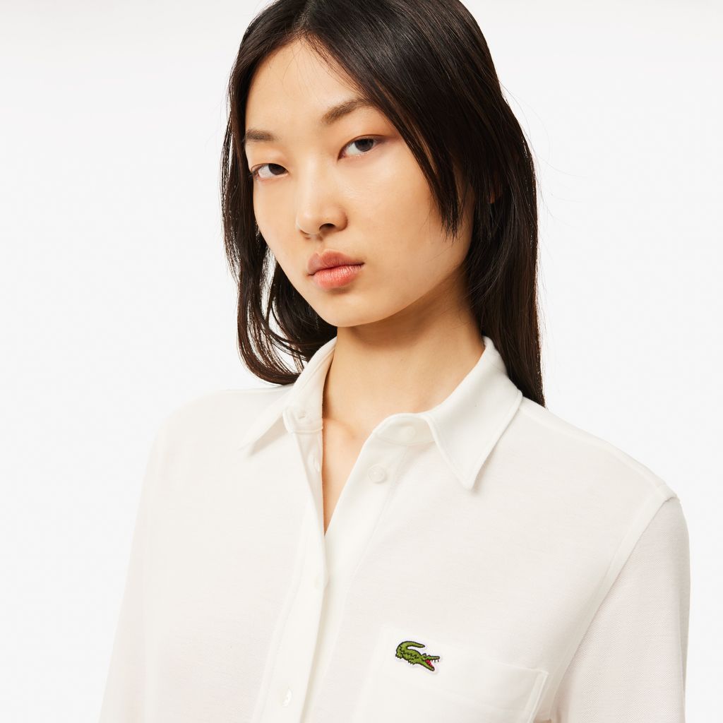 Áo Sơ Mi Lacoste Nữ Ôm Dáng Có Túi Piqué