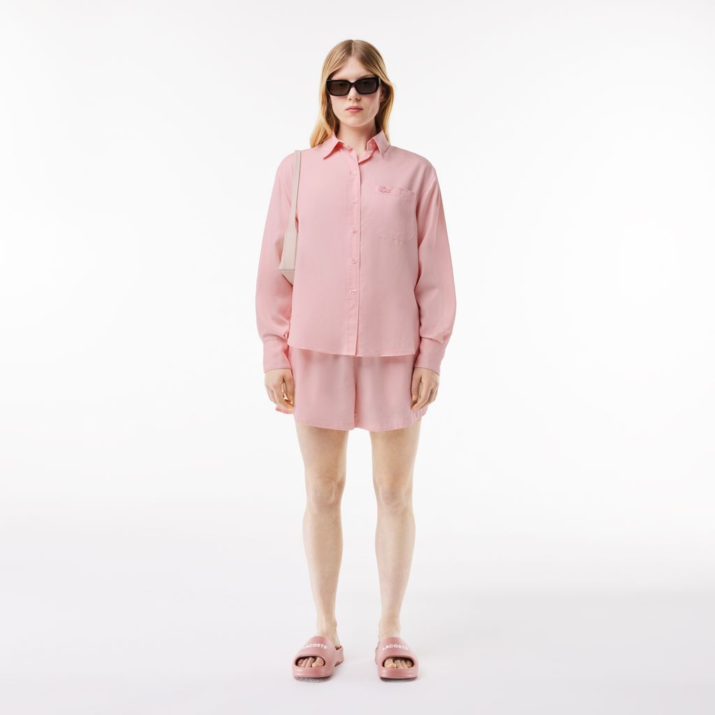 Áo Sơ Mi Lacoste Nữ Dáng Rộng Bồng Bềnh Chất Liệu Lyocell