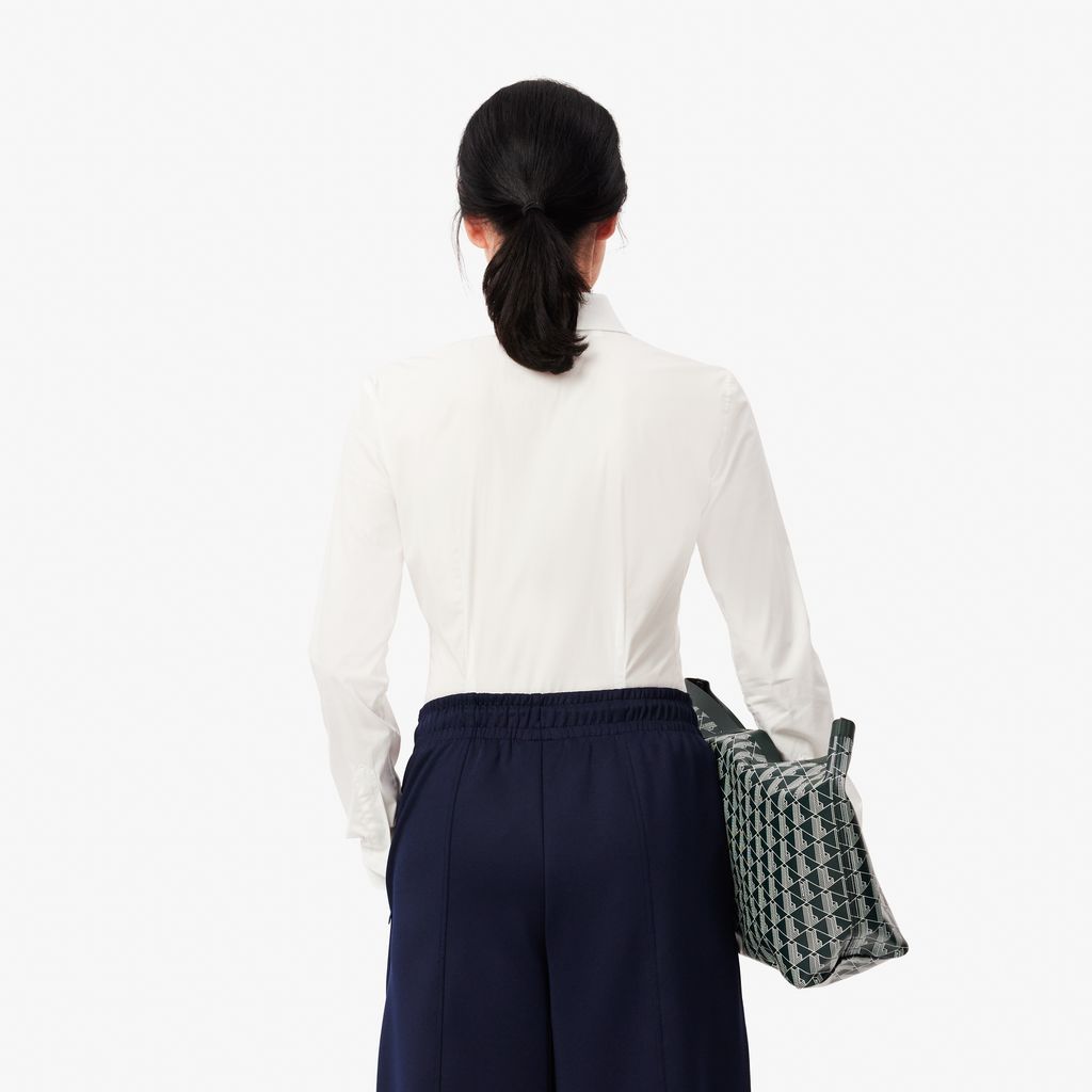 Áo Sơ Mi Lacoste Nữ Ôm Dáng Cổ Có Sọc Nổi Chất Liệu Poplin