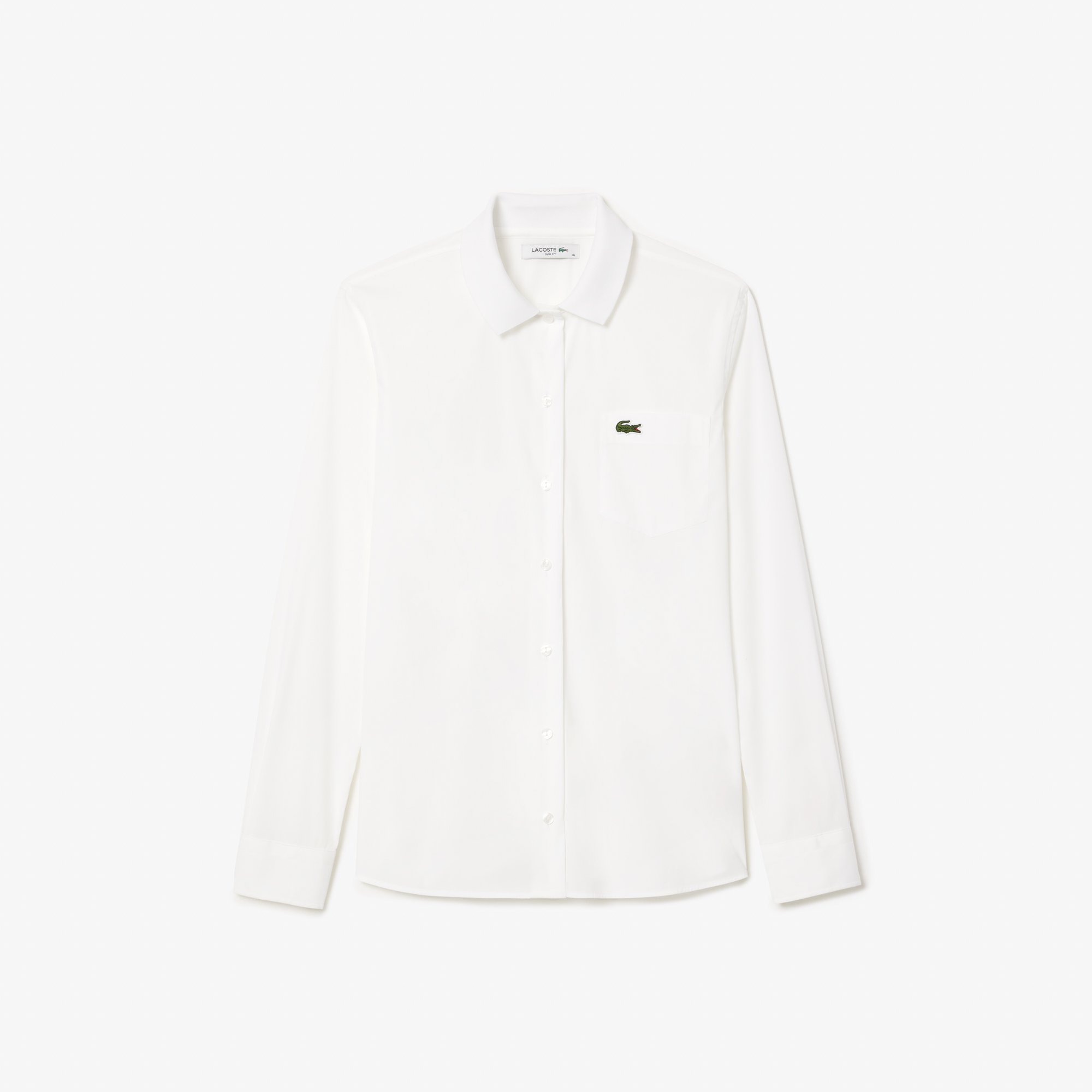 Áo Sơ Mi Lacoste Nữ Ôm Dáng Cổ Có Sọc Nổi Chất Liệu Poplin