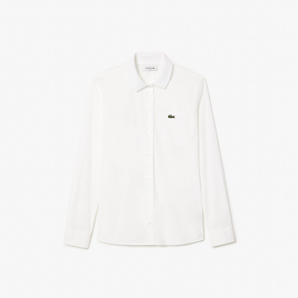 Áo Sơ Mi Lacoste Nữ Ôm Dáng Cổ Có Sọc Nổi Chất Liệu Poplin