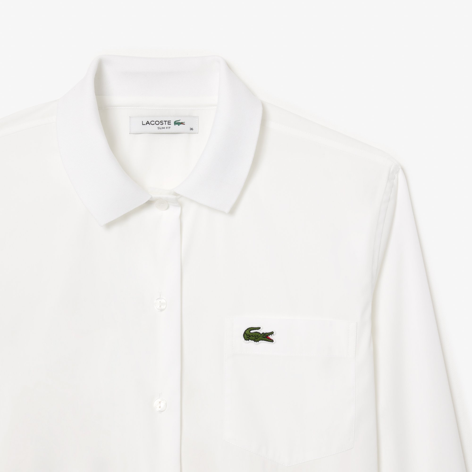 Áo Sơ Mi Lacoste Nữ Ôm Dáng Cổ Có Sọc Nổi Chất Liệu Poplin