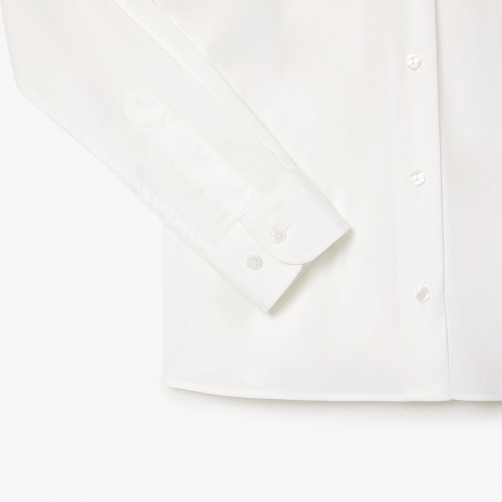 Áo Sơ Mi Lacoste Nữ Ôm Dáng Cổ Có Sọc Nổi Chất Liệu Poplin