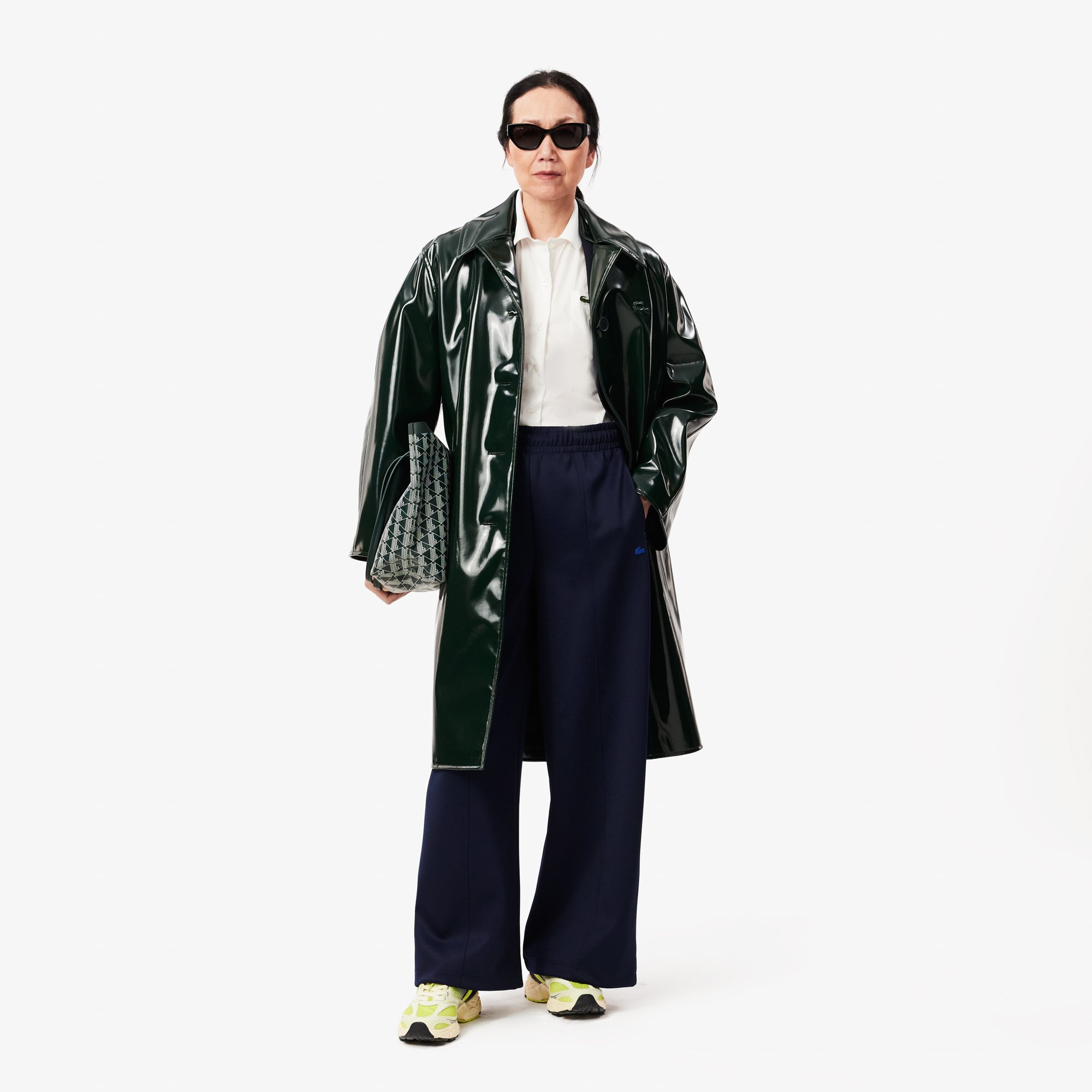 Áo Sơ Mi Lacoste Nữ Ôm Dáng Cổ Có Sọc Nổi Chất Liệu Poplin