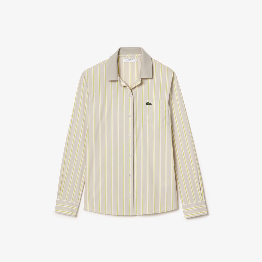 Áo Sơ Mi Lacoste Nữ Ôm Dáng Cổ Có Sọc Nổi Chất Liệu Poplin