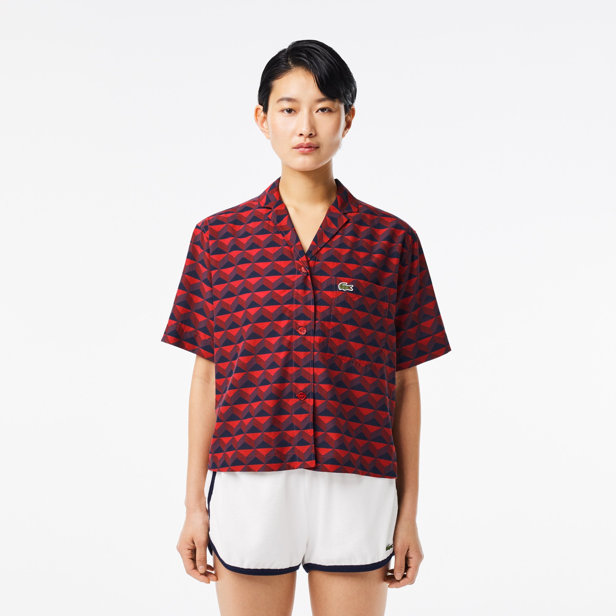 Áo Sơ Mi Lacoste Nữ Oversize Họa Tiết In Monogram
