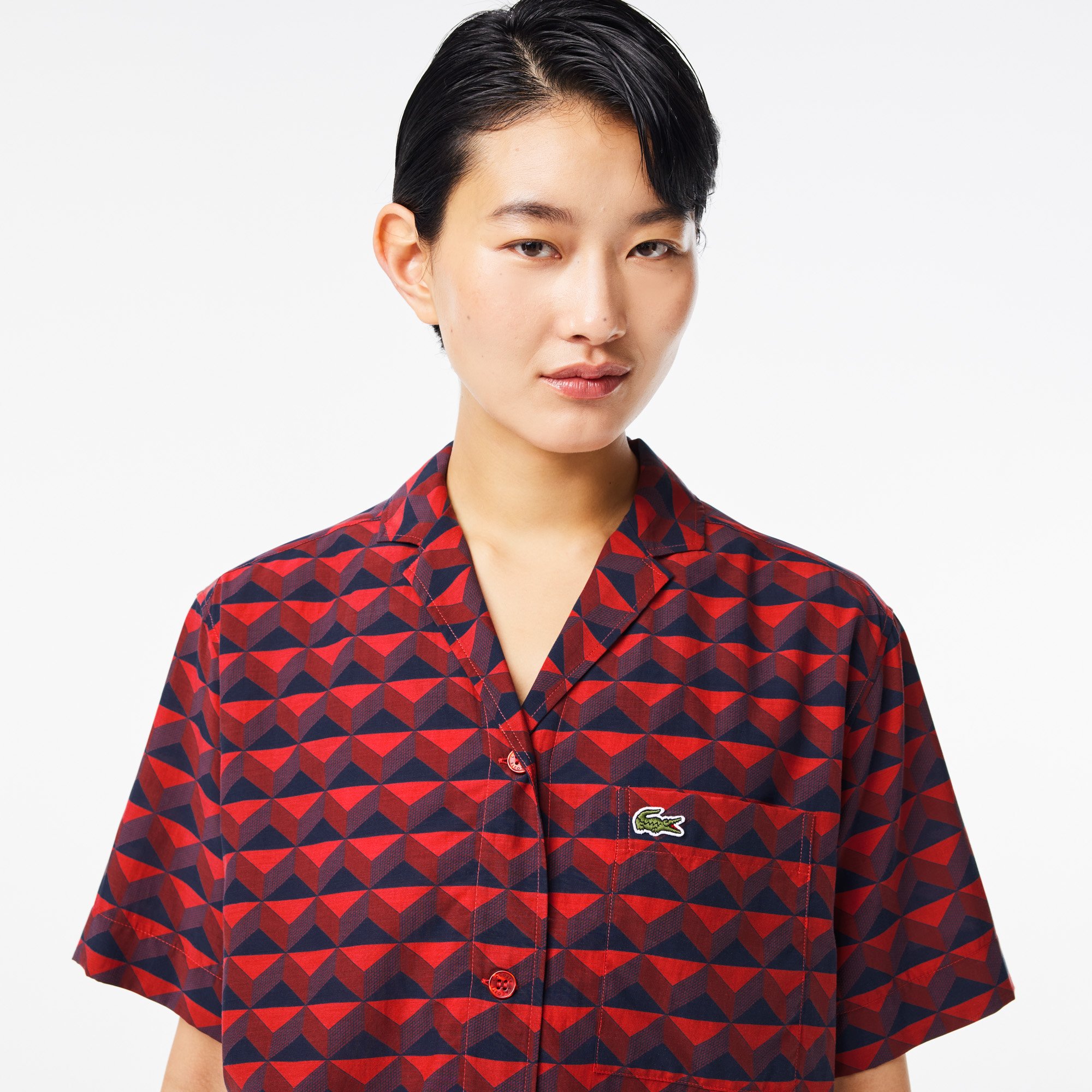 Áo Sơ Mi Lacoste Nữ Oversize Họa Tiết In Monogram