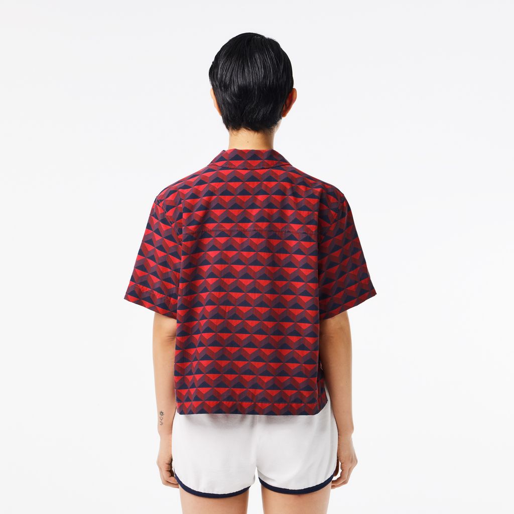 Áo Sơ Mi Lacoste Nữ Oversize Họa Tiết In Monogram
