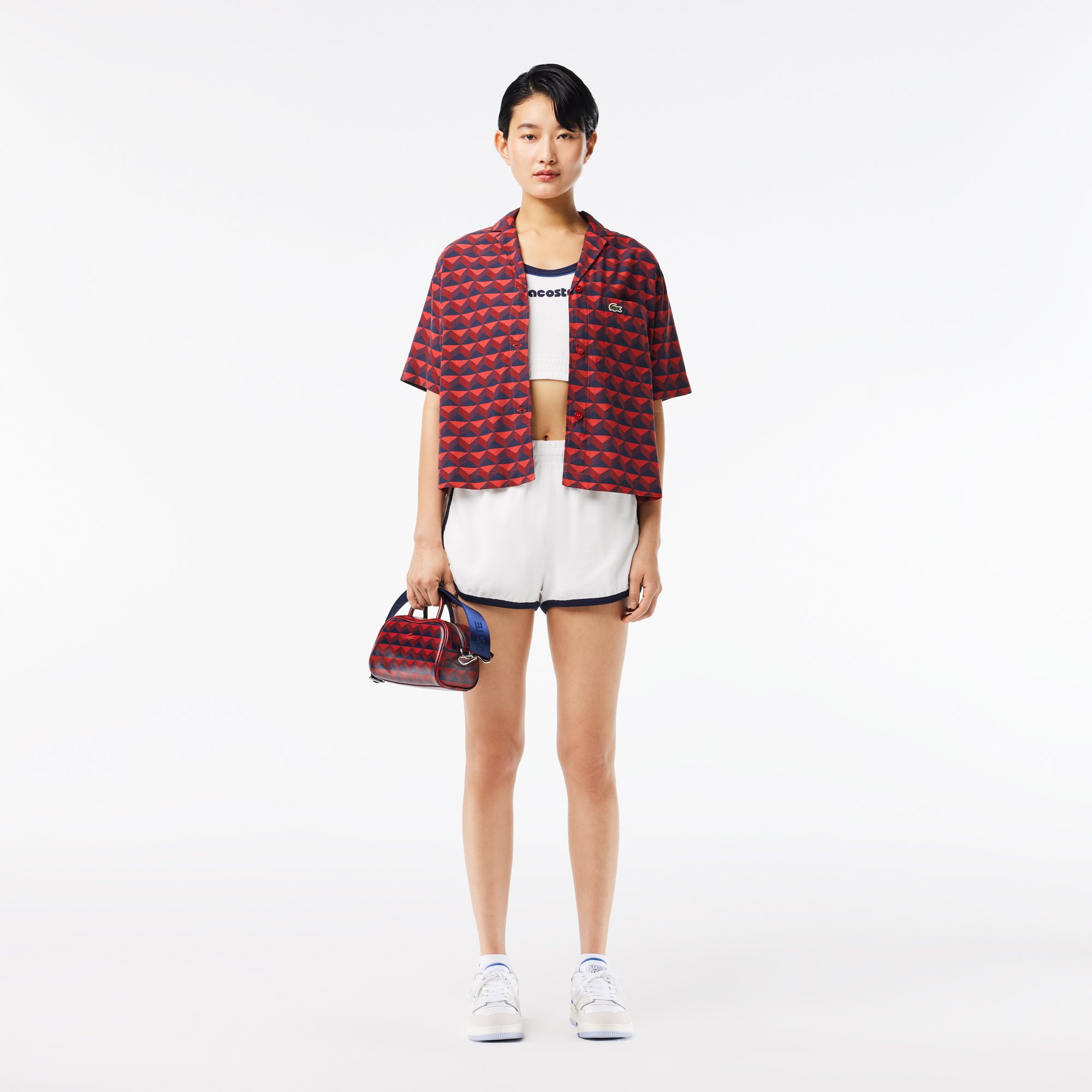 Áo Sơ Mi Lacoste Nữ Oversize Họa Tiết In Monogram