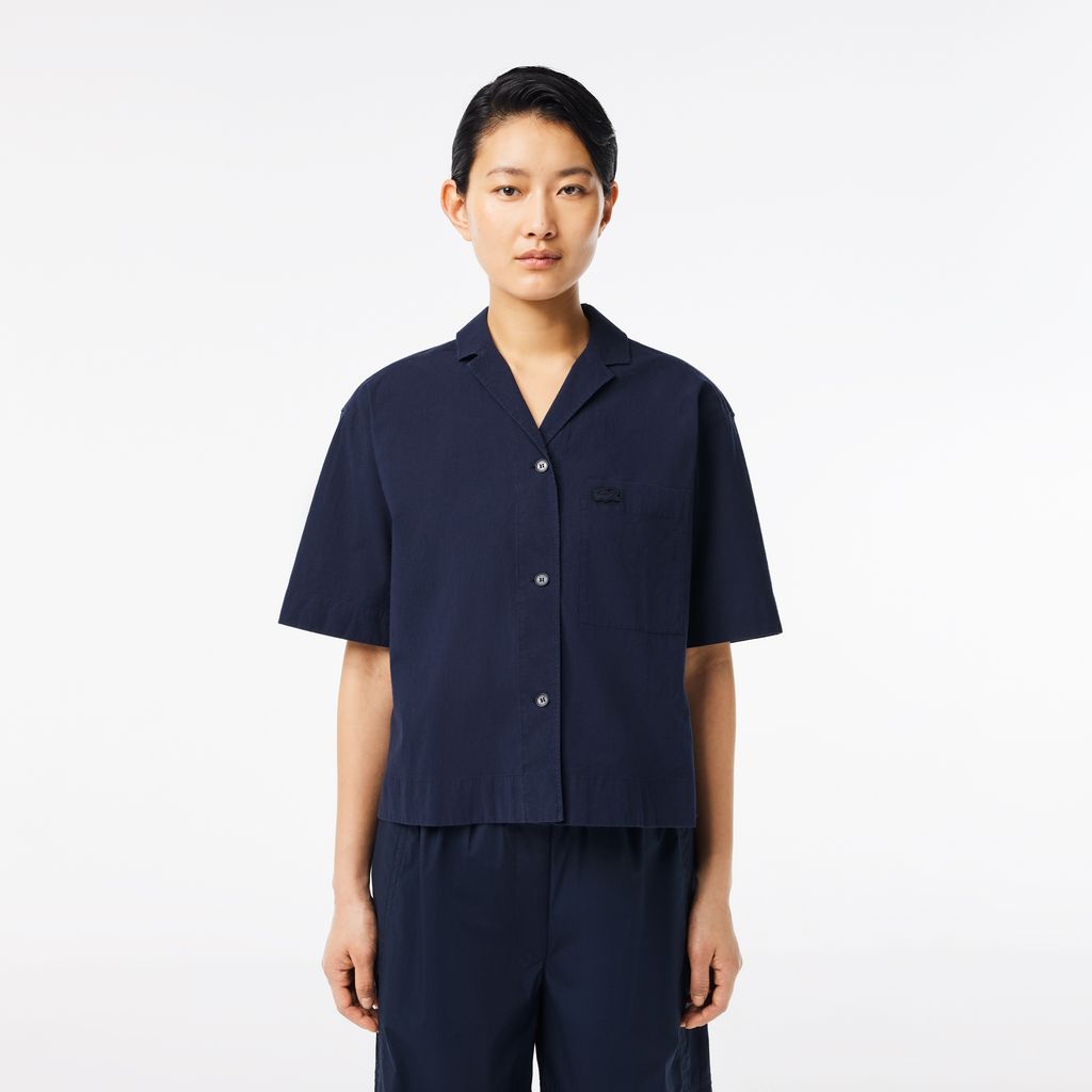 Áo Sơ Mi Lacoste Nữ Oversize Dáng Ngắn Chất Liệu Cotton