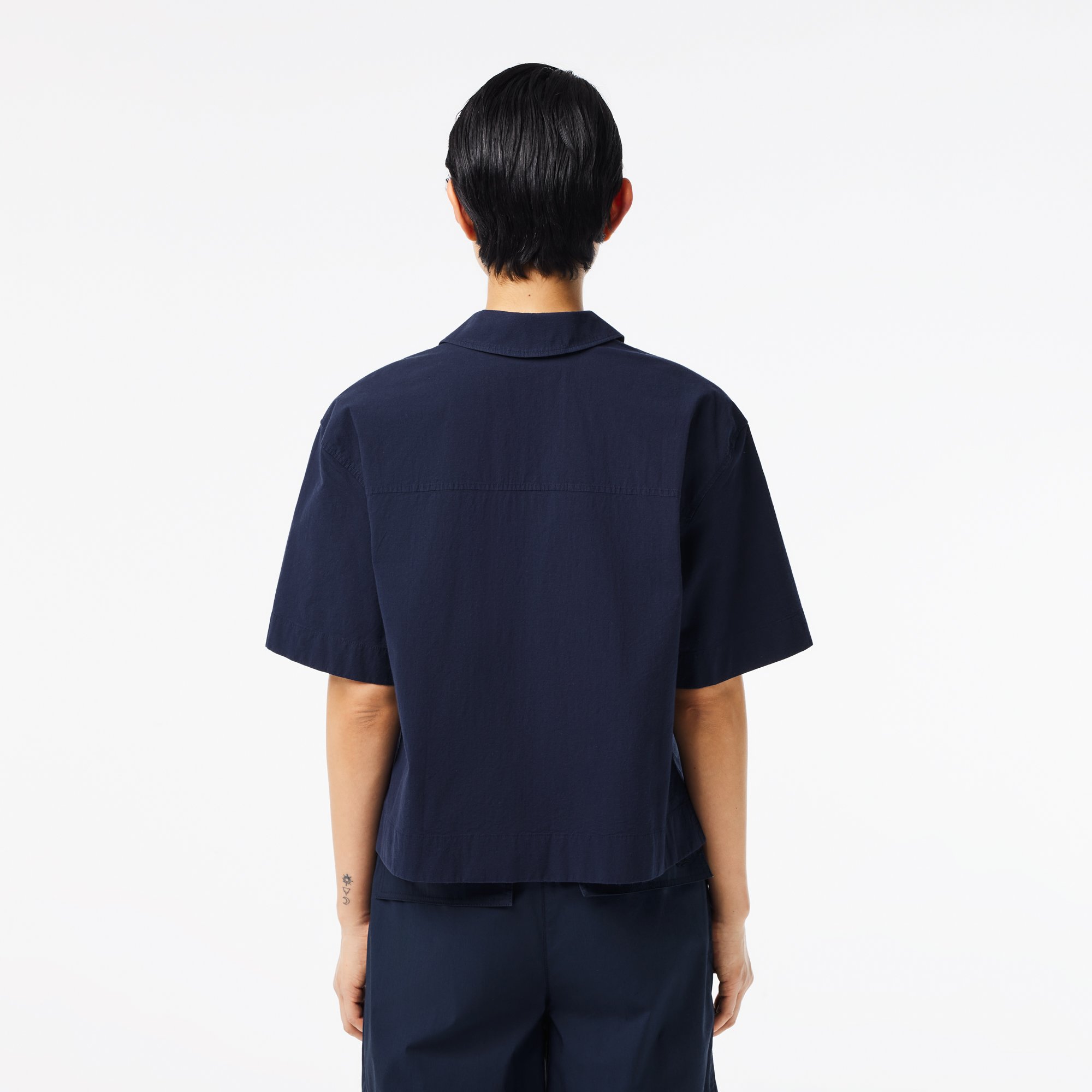 Áo Sơ Mi Lacoste Nữ Oversize Dáng Ngắn Chất Liệu Cotton