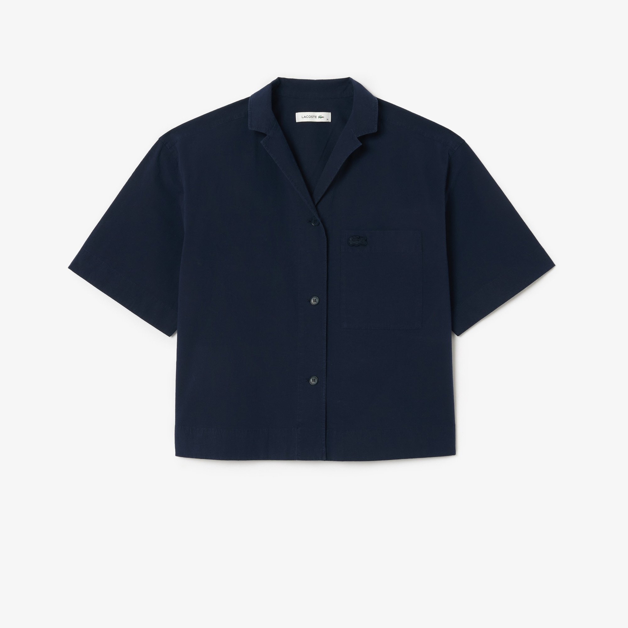 Áo Sơ Mi Lacoste Nữ Oversize Dáng Ngắn Chất Liệu Cotton