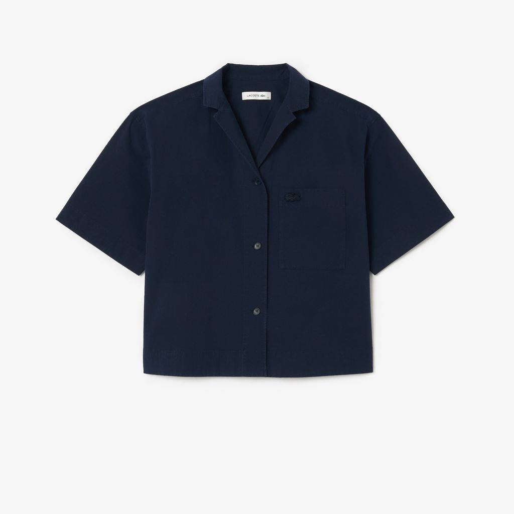Áo Sơ Mi Lacoste Nữ Oversize Dáng Ngắn Chất Liệu Cotton