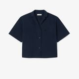 Áo Sơ Mi Lacoste Nữ Oversize Dáng Ngắn Chất Liệu Cotton