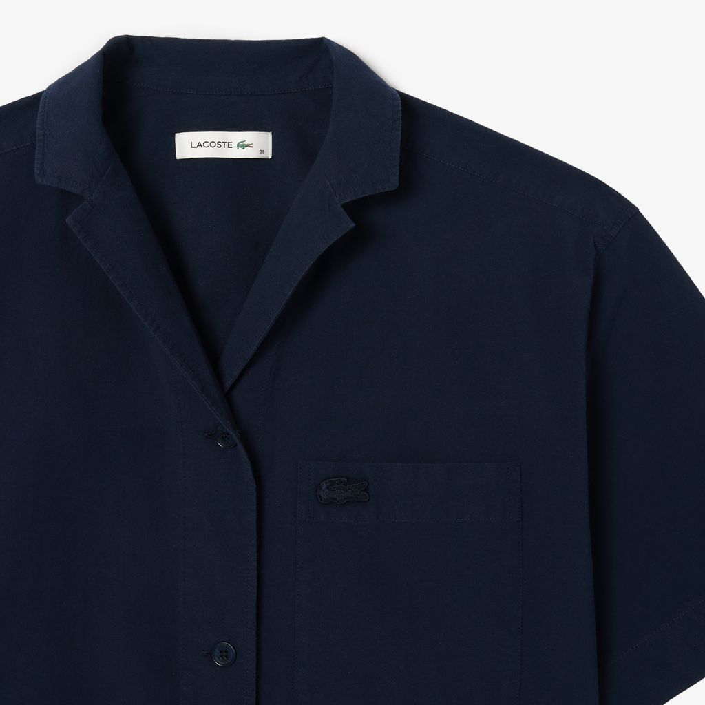 Áo Sơ Mi Lacoste Nữ Oversize Dáng Ngắn Chất Liệu Cotton