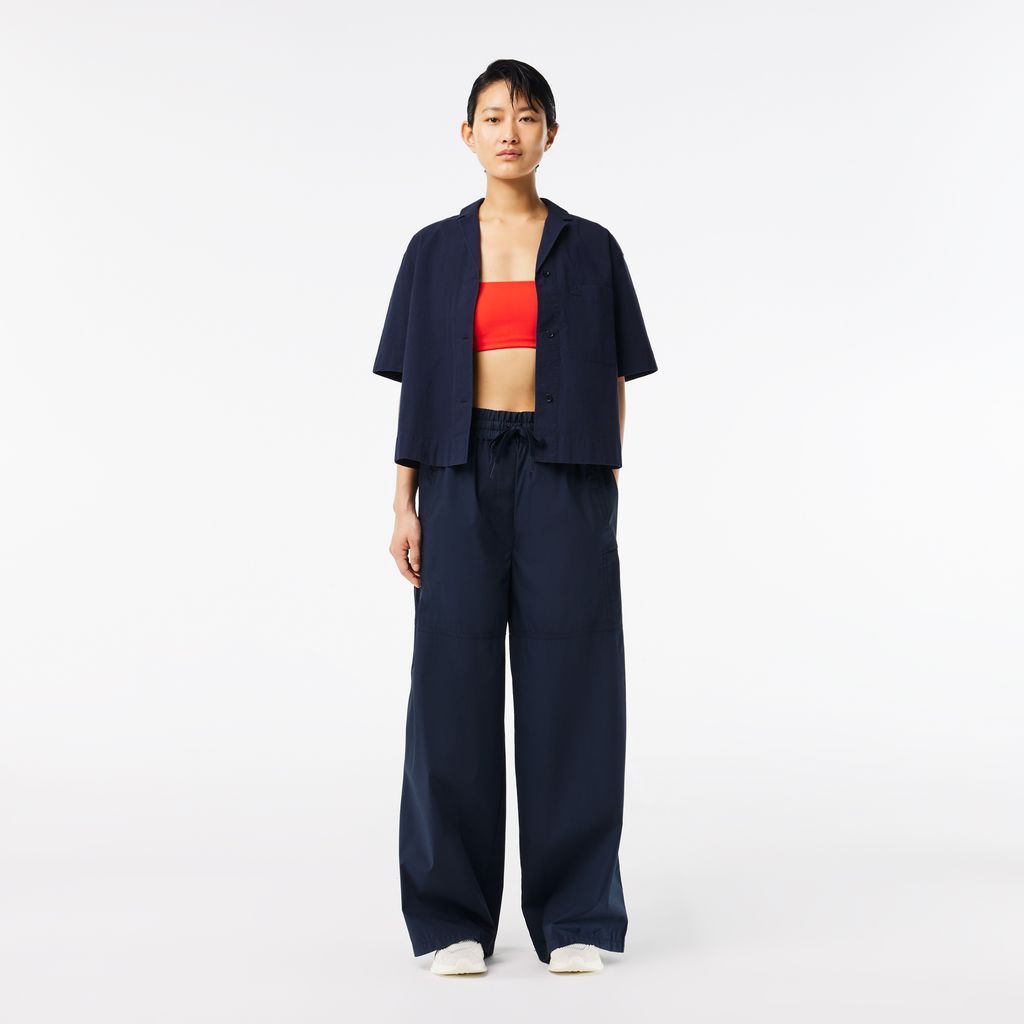 Áo Sơ Mi Lacoste Nữ Oversize Dáng Ngắn Chất Liệu Cotton