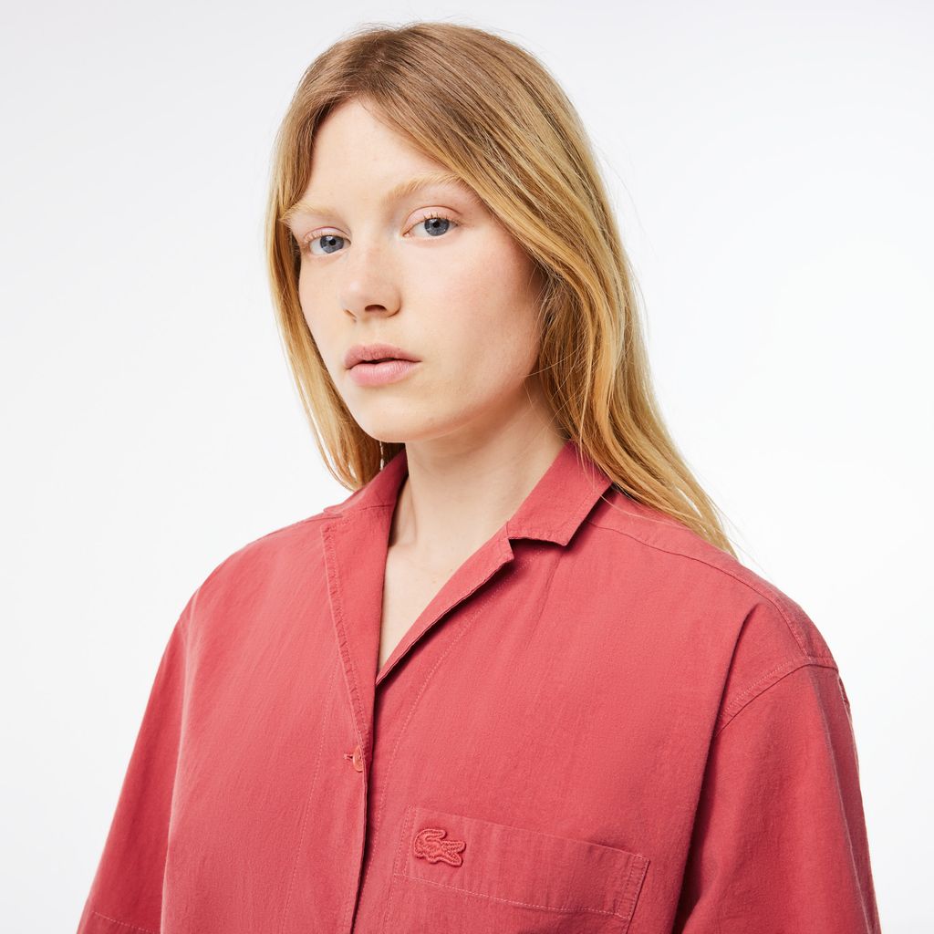Áo Sơ Mi Lacoste Nữ Oversize Dáng Ngắn Chất Liệu Cotton