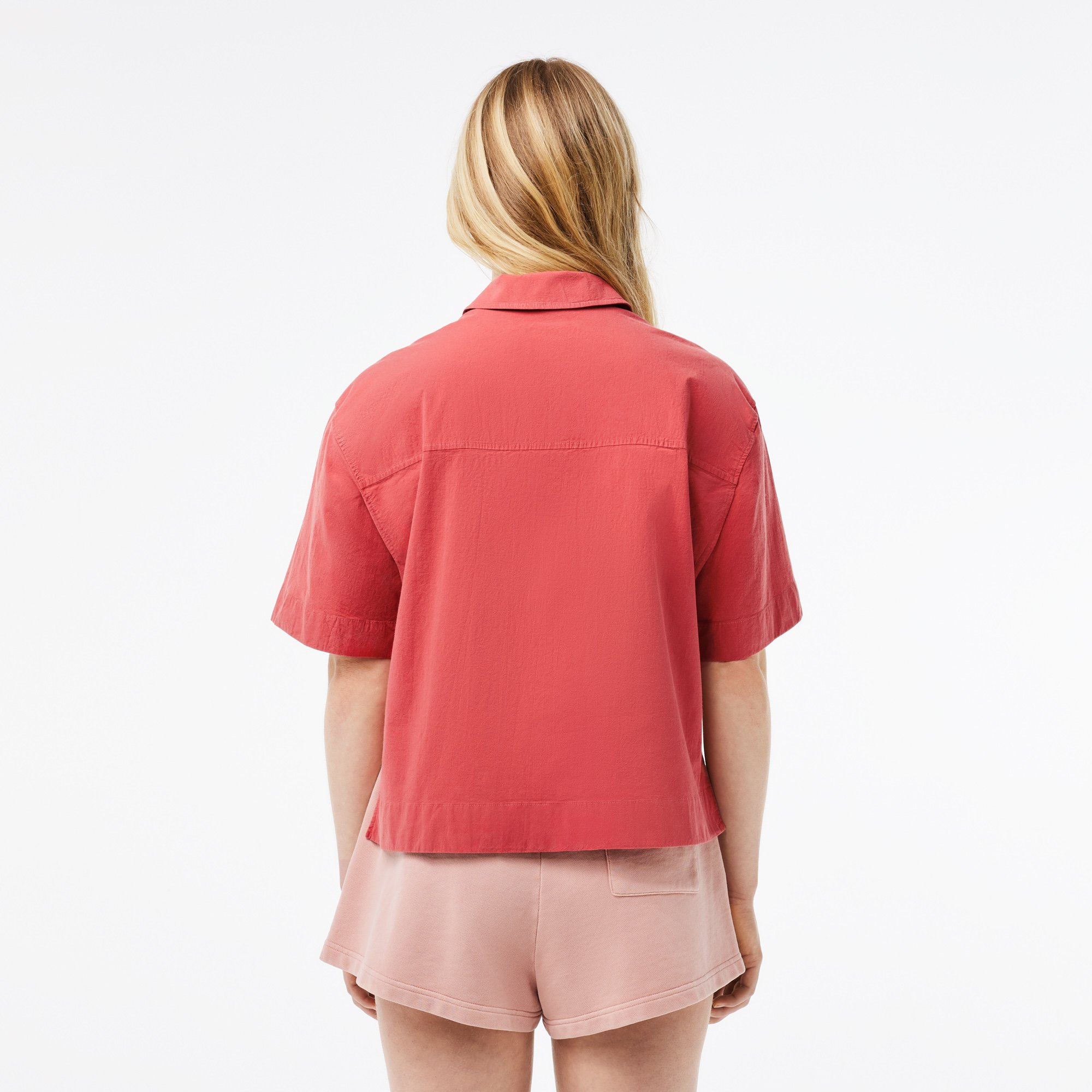 Áo Sơ Mi Lacoste Nữ Oversize Dáng Ngắn Chất Liệu Cotton