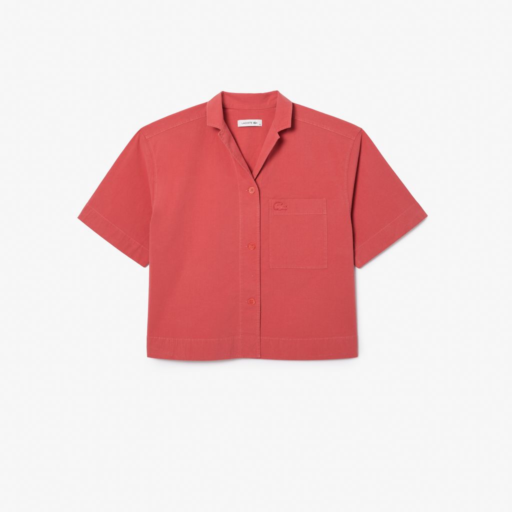 Áo Sơ Mi Lacoste Nữ Oversize Dáng Ngắn Chất Liệu Cotton