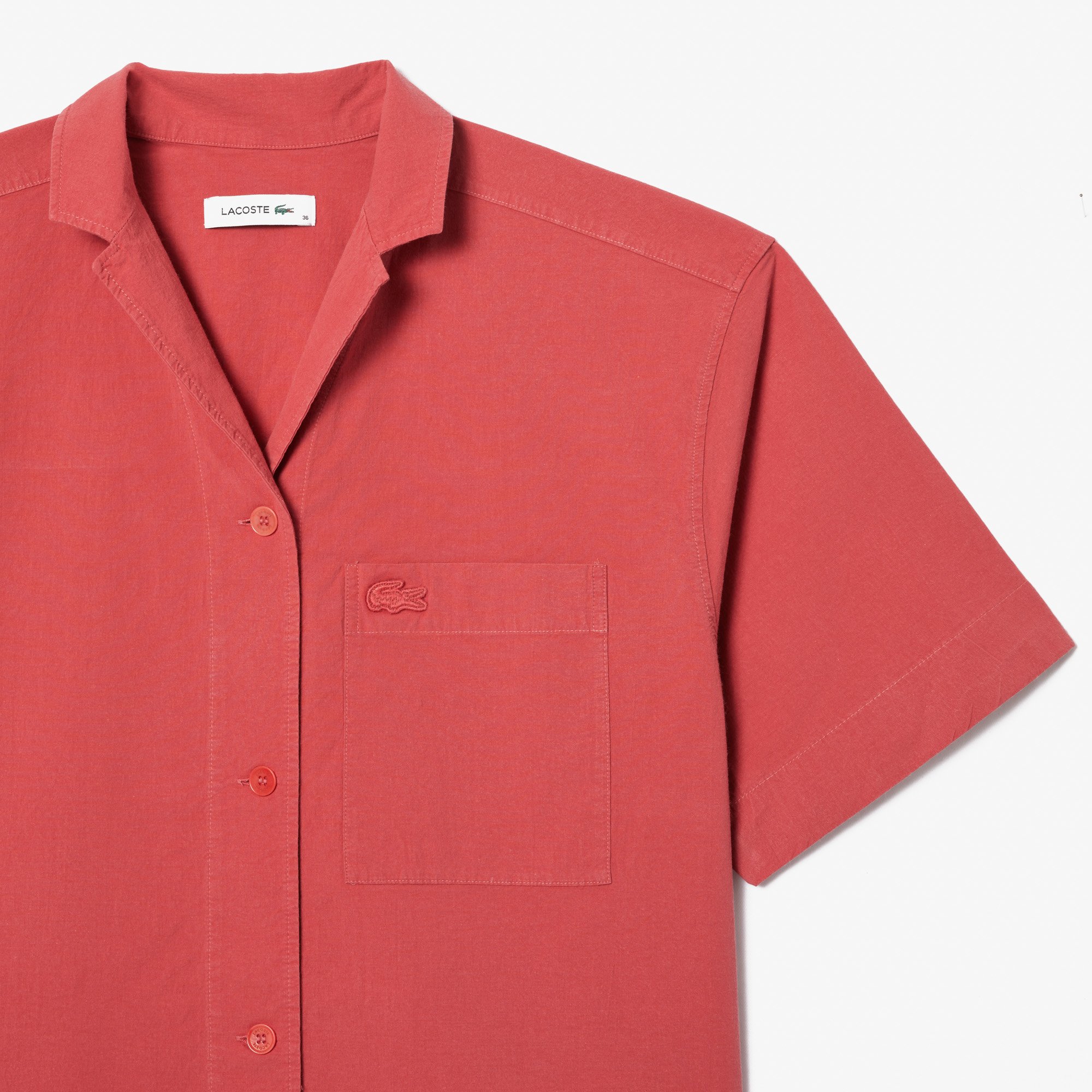 Áo Sơ Mi Lacoste Nữ Oversize Dáng Ngắn Chất Liệu Cotton