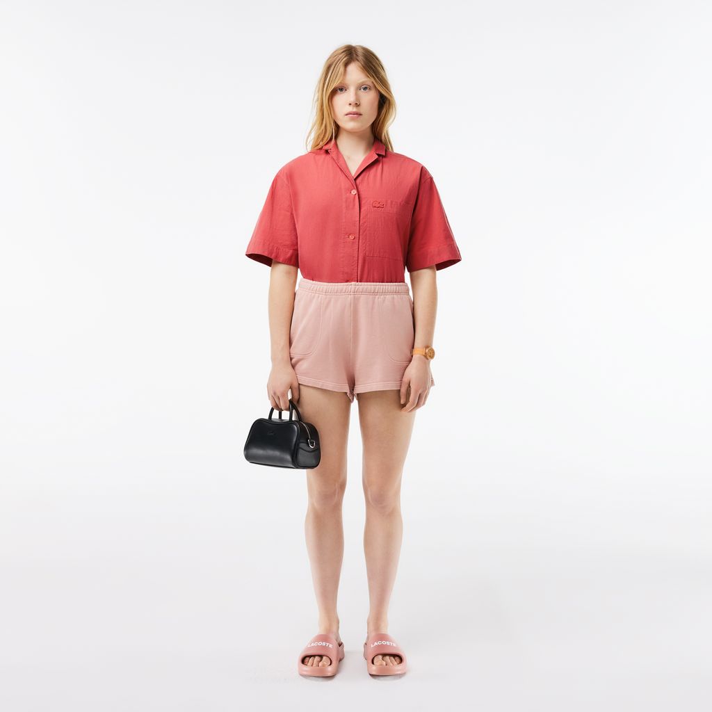 Áo Sơ Mi Lacoste Nữ Oversize Dáng Ngắn Chất Liệu Cotton