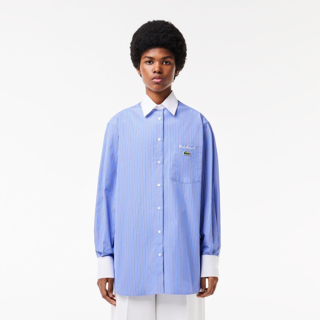Áo Sơ Mi Lacoste Nữ Dài Oversize Cổ Phối Màu Chất Liệu Poplin