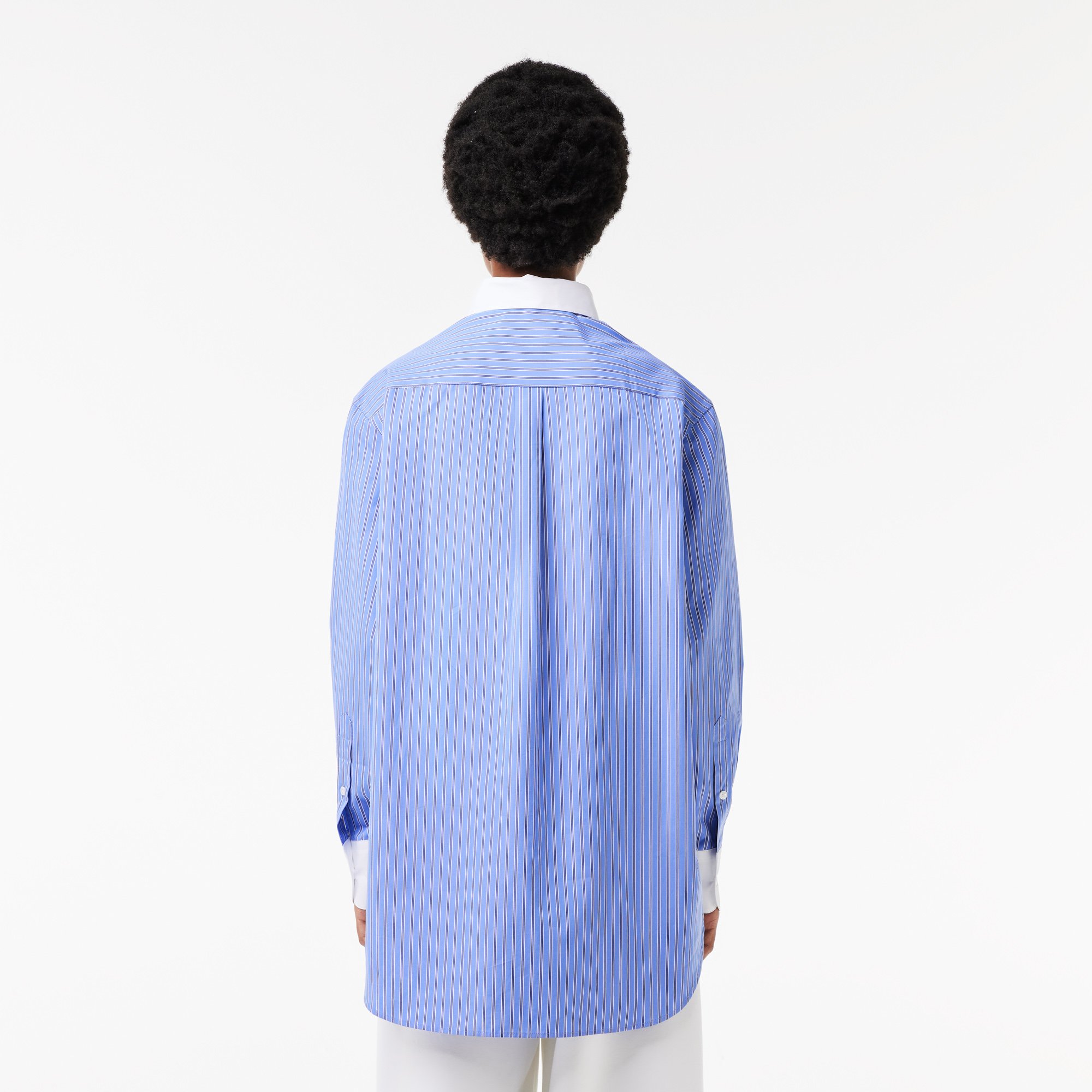 Áo Sơ Mi Lacoste Nữ Dáng Suông Cổ Phối Màu Chất Liệu Poplin