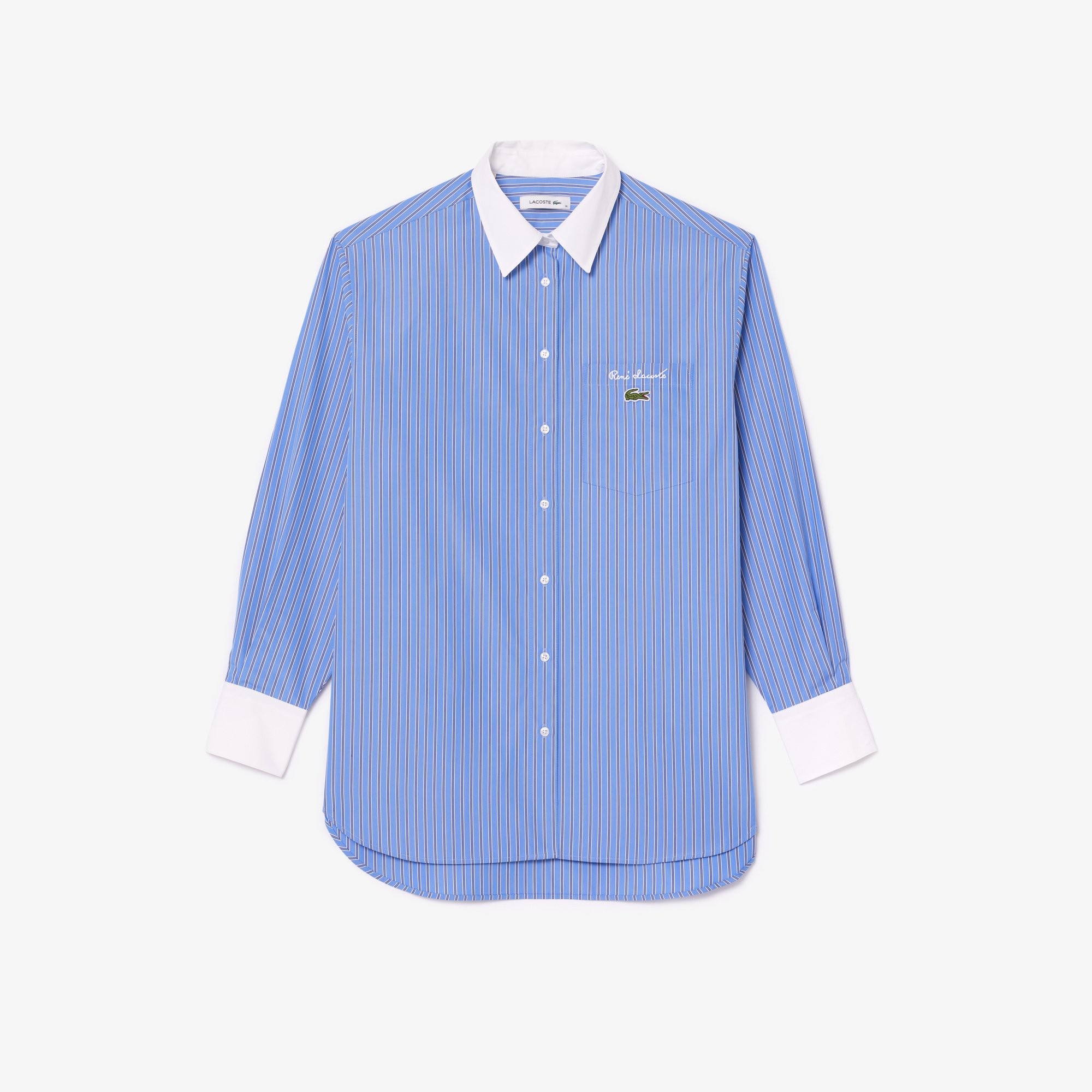 Áo Sơ Mi Lacoste Nữ Dài Oversize Cổ Phối Màu Chất Liệu Poplin