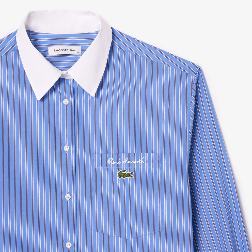 Áo Sơ Mi Lacoste Nữ Dài Oversize Cổ Phối Màu Chất Liệu Poplin
