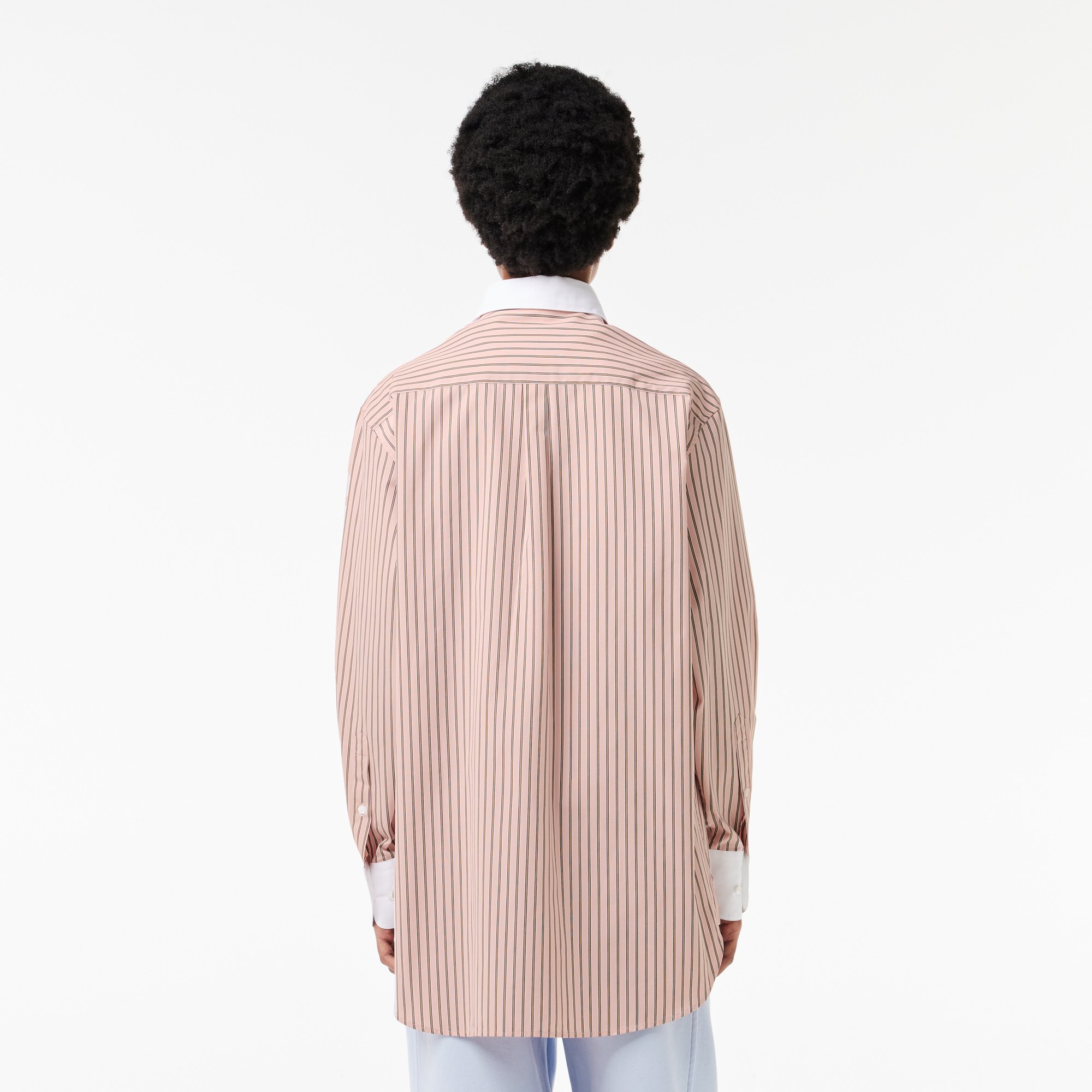Áo Sơ Mi Lacoste Nữ Dài Oversize Cổ Phối Màu Chất Liệu Poplin