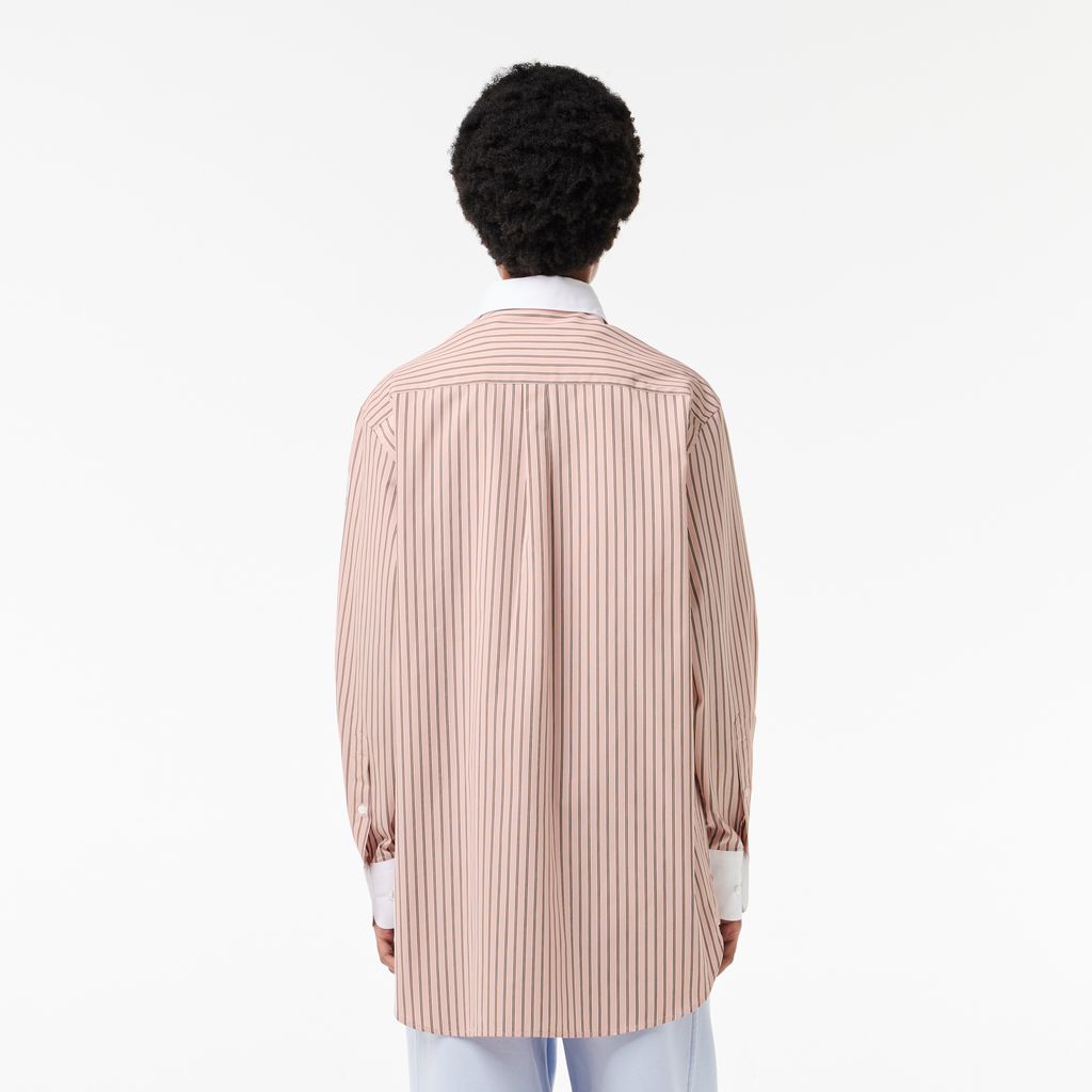 Áo Sơ Mi Lacoste Nữ Dài Oversize Cổ Phối Màu Chất Liệu Poplin