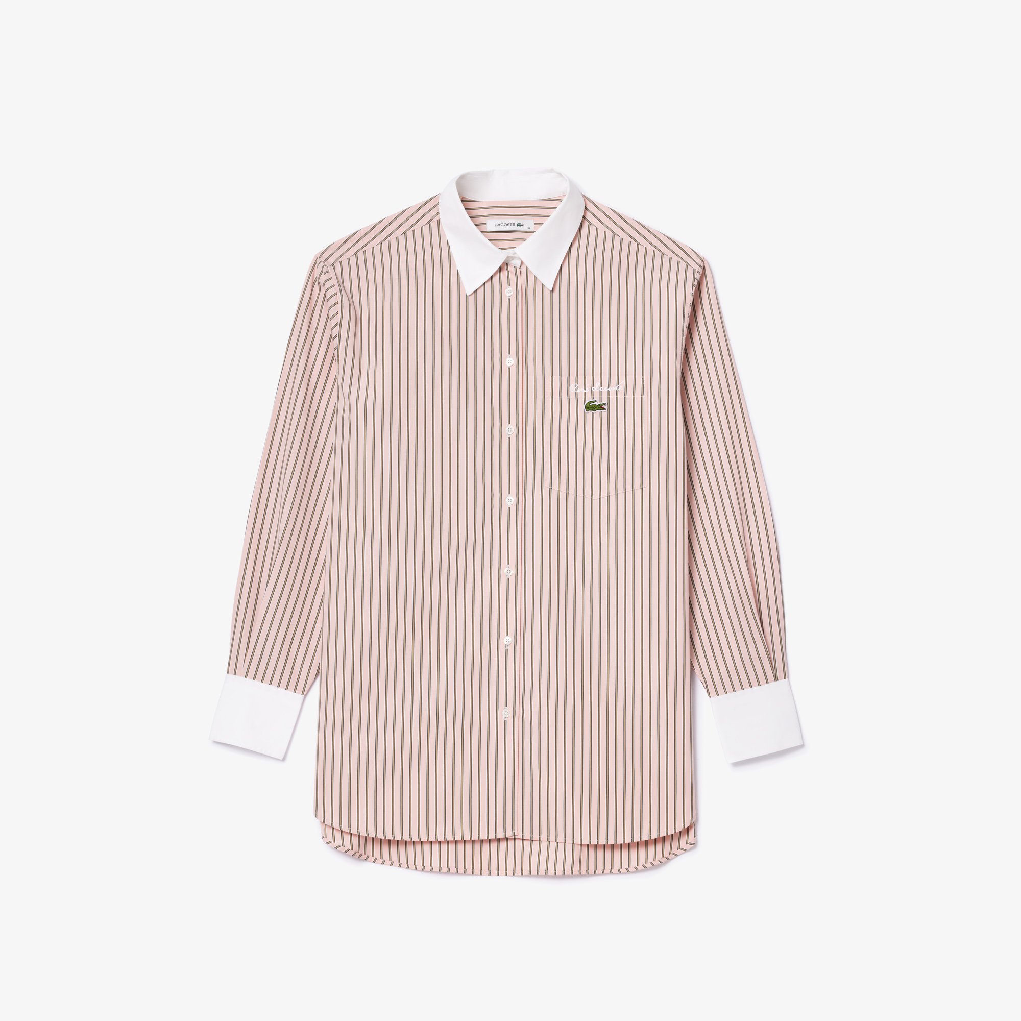 Áo Sơ Mi Lacoste Nữ Dài Oversize Cổ Phối Màu Chất Liệu Poplin
