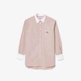 Áo Sơ Mi Lacoste Nữ Dài Oversize Cổ Phối Màu Chất Liệu Poplin