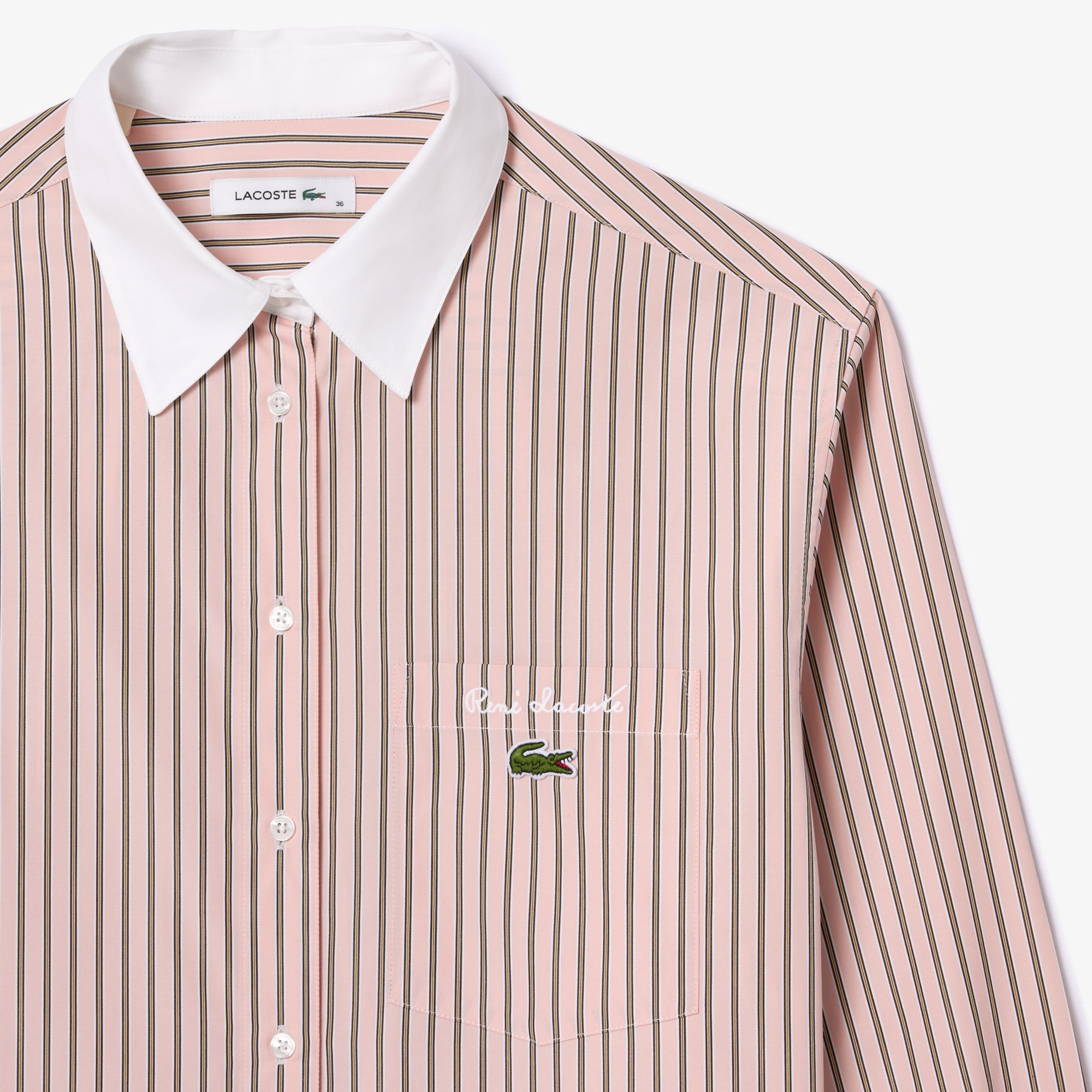 Áo Sơ Mi Lacoste Nữ Dài Oversize Cổ Phối Màu Chất Liệu Poplin