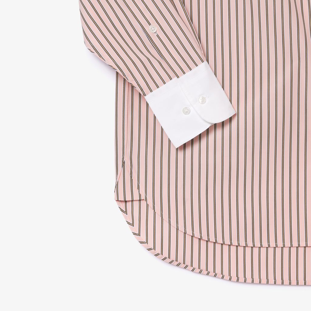 Áo Sơ Mi Lacoste Nữ Dài Oversize Cổ Phối Màu Chất Liệu Poplin