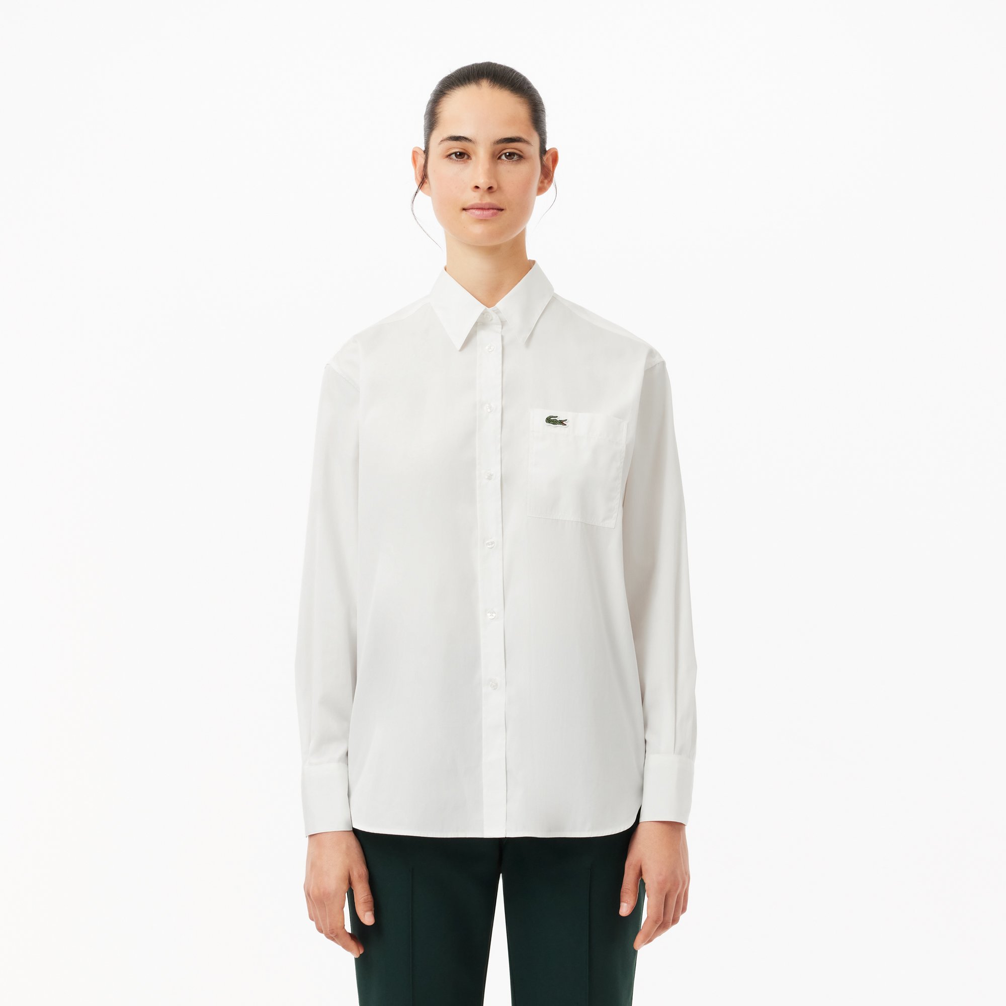 Áo Sơ Mi Lacoste Nữ Oversize Chất Liệu Poplin