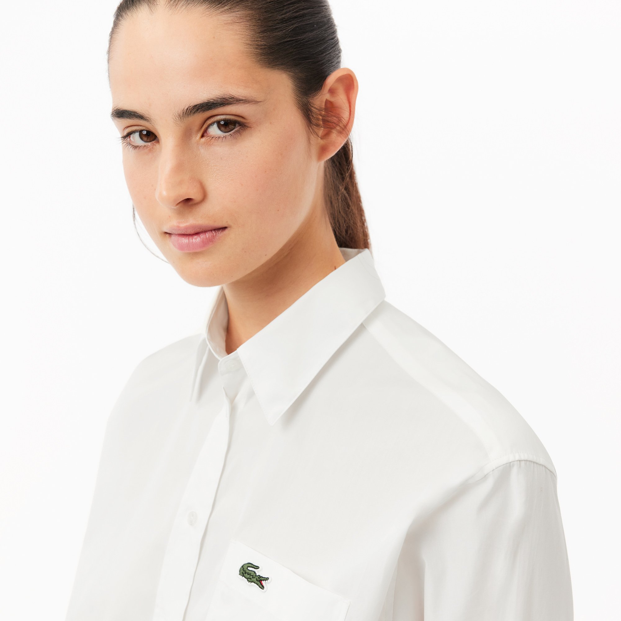 Áo Sơ Mi Lacoste Nữ Oversize Chất Liệu Poplin