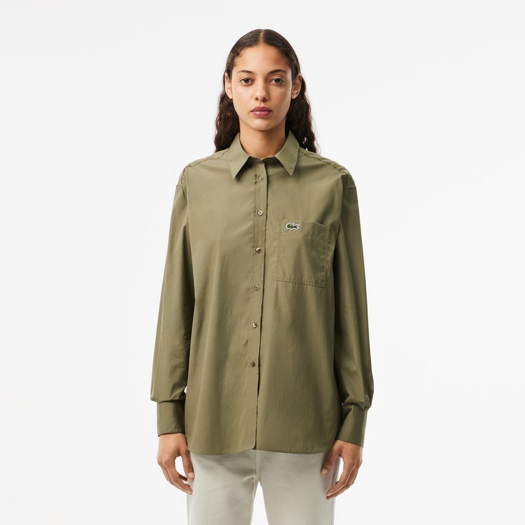 Áo Sơ Mi Lacoste Nữ Oversize Chất Liệu Poplin