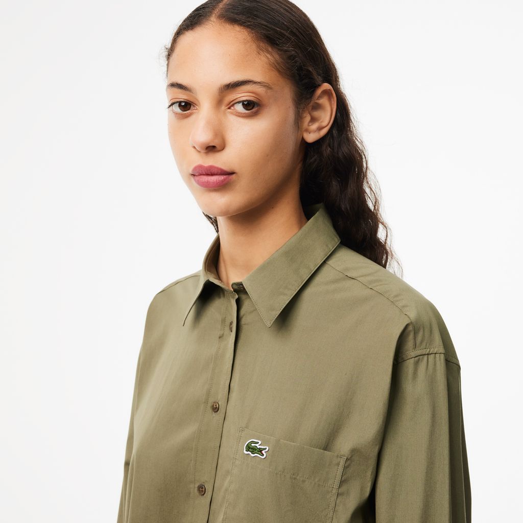 Áo Sơ Mi Lacoste Nữ Oversize Chất Liệu Poplin