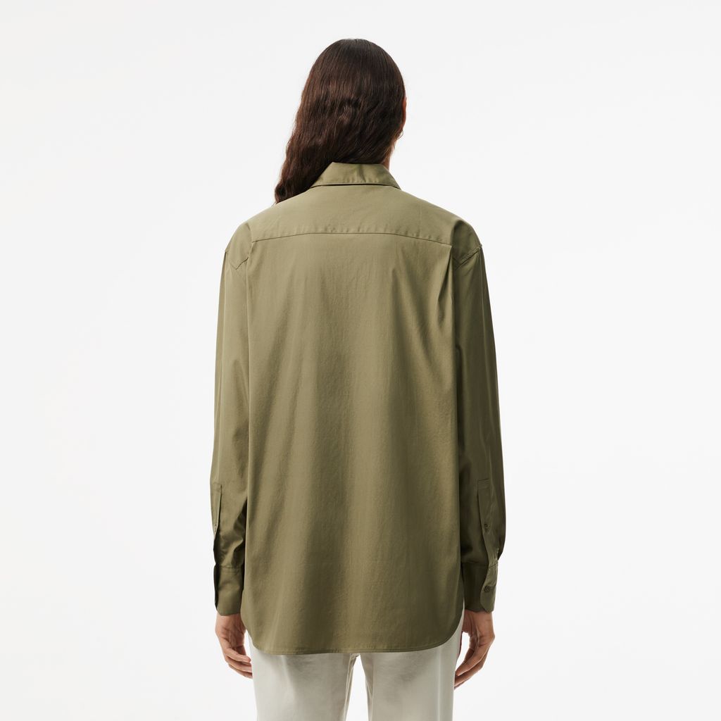 Áo Sơ Mi Lacoste Nữ Oversize Chất Liệu Poplin