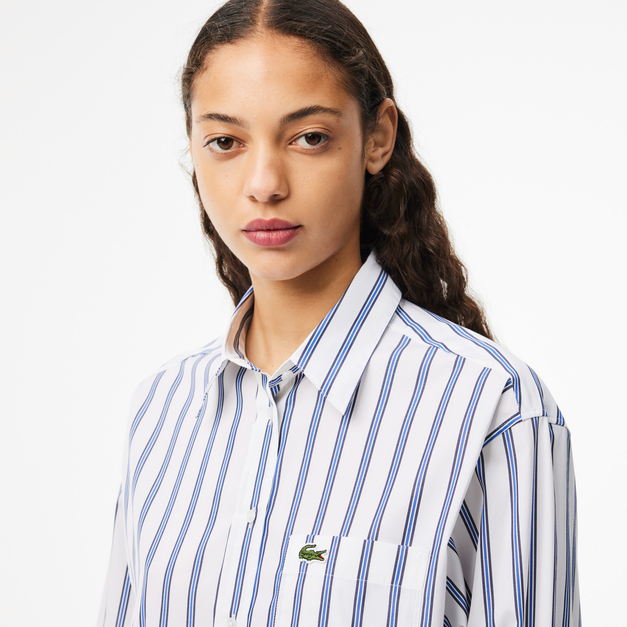 Áo Sơ Mi Lacoste Nữ Oversize Chất Liệu Poplin