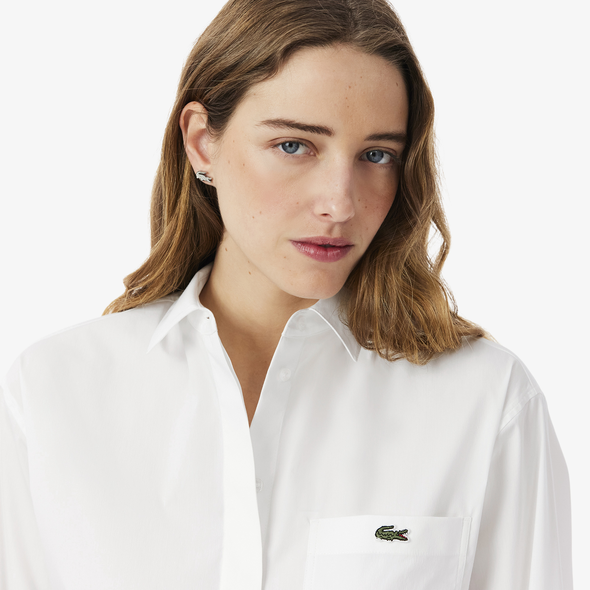Áo Sơ Mi Lacoste Nữ Dáng Rộng Chất Liệu Poplin Có Thể Điều Chỉnh Được