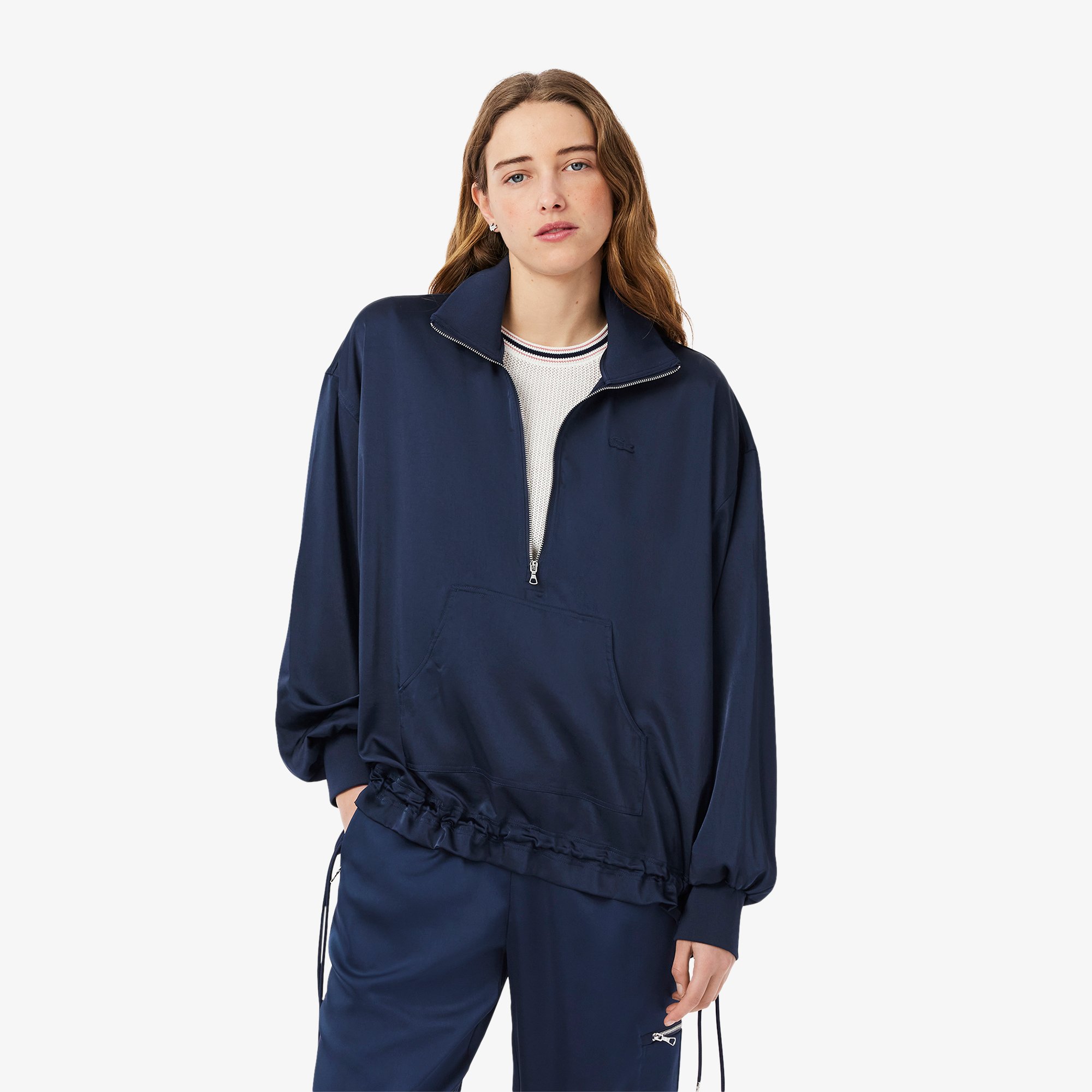 Áo Khoác Lacoste Nữ Popover Dáng Rộng Cổ Kéo Khoá Cao