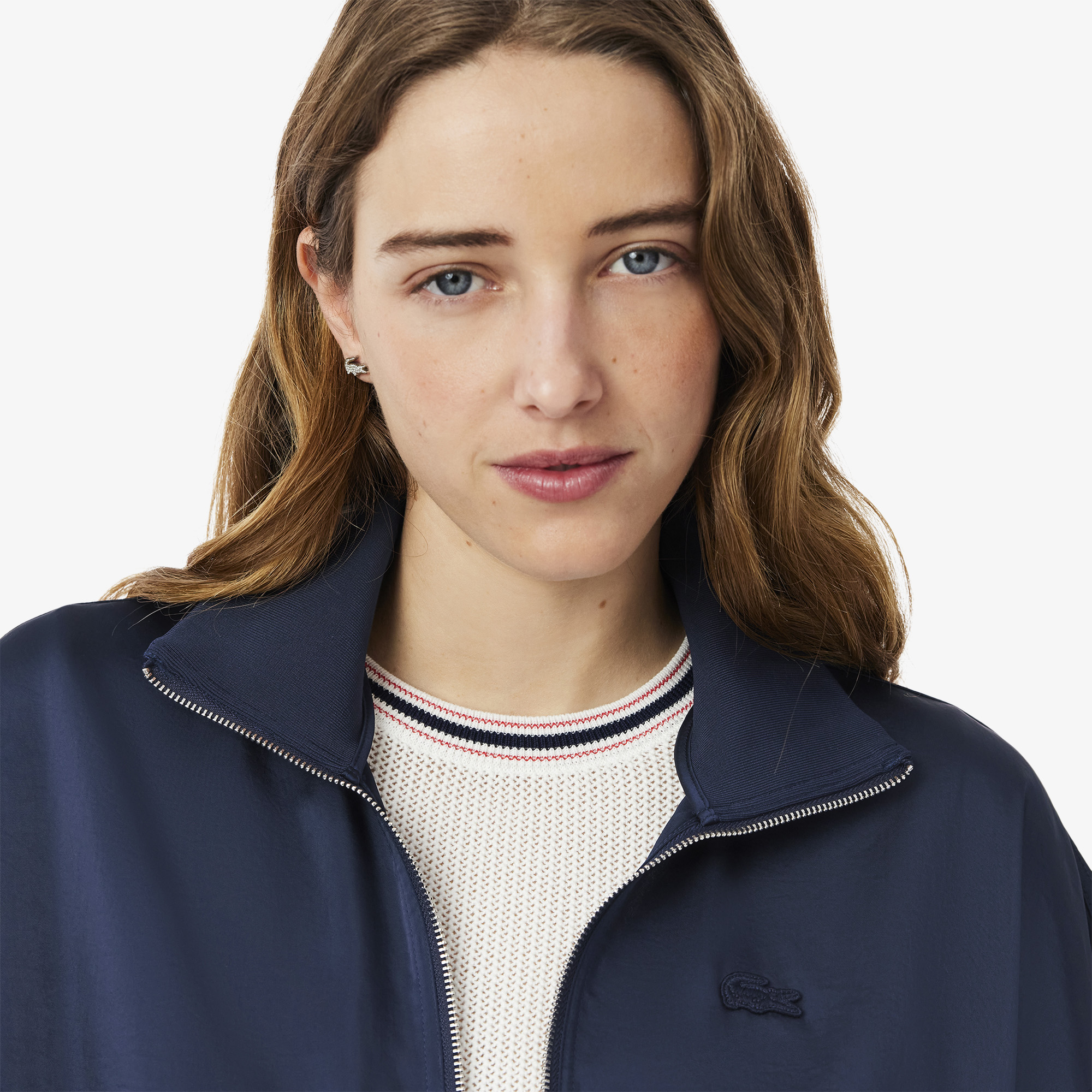 Áo Khoác Lacoste Nữ Popover Dáng Rộng Cổ Kéo Khoá Cao