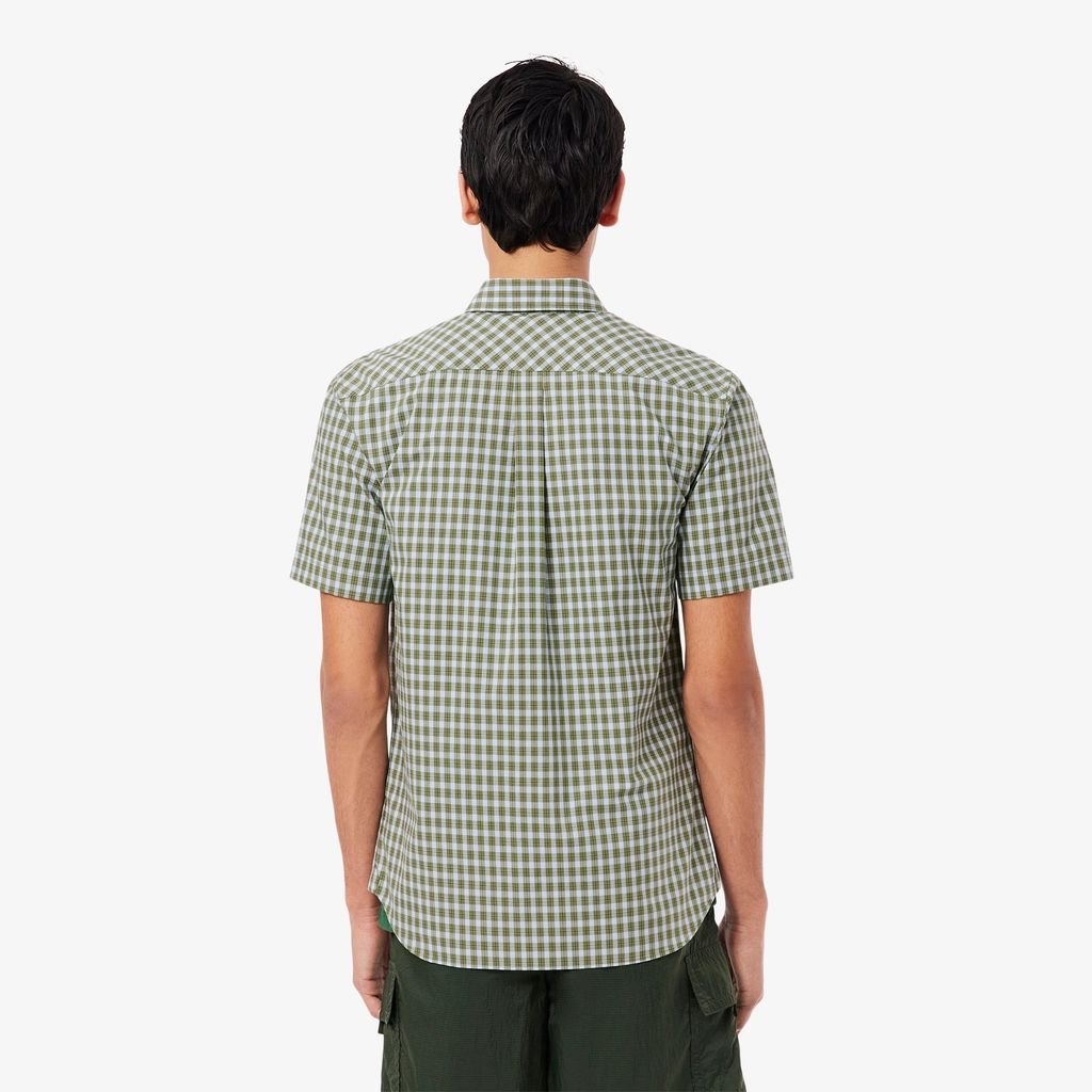 Áo Sơ Mi Lacoste Nam Tay Ngắn Họa Tiết Kẻ Caro Có Khuy Cổ