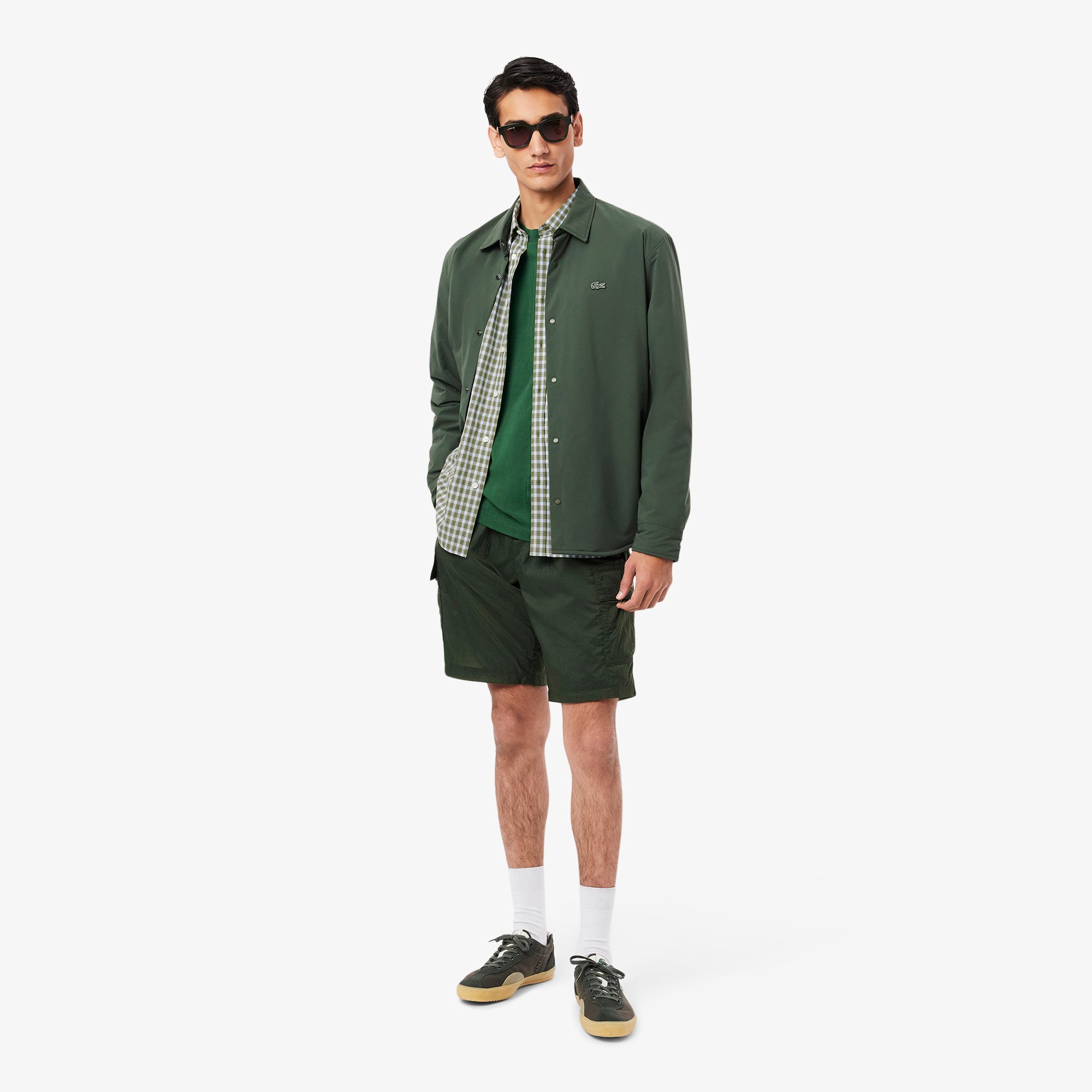 Áo Sơ Mi Lacoste Nam Tay Ngắn Họa Tiết Kẻ Caro Có Khuy Cổ