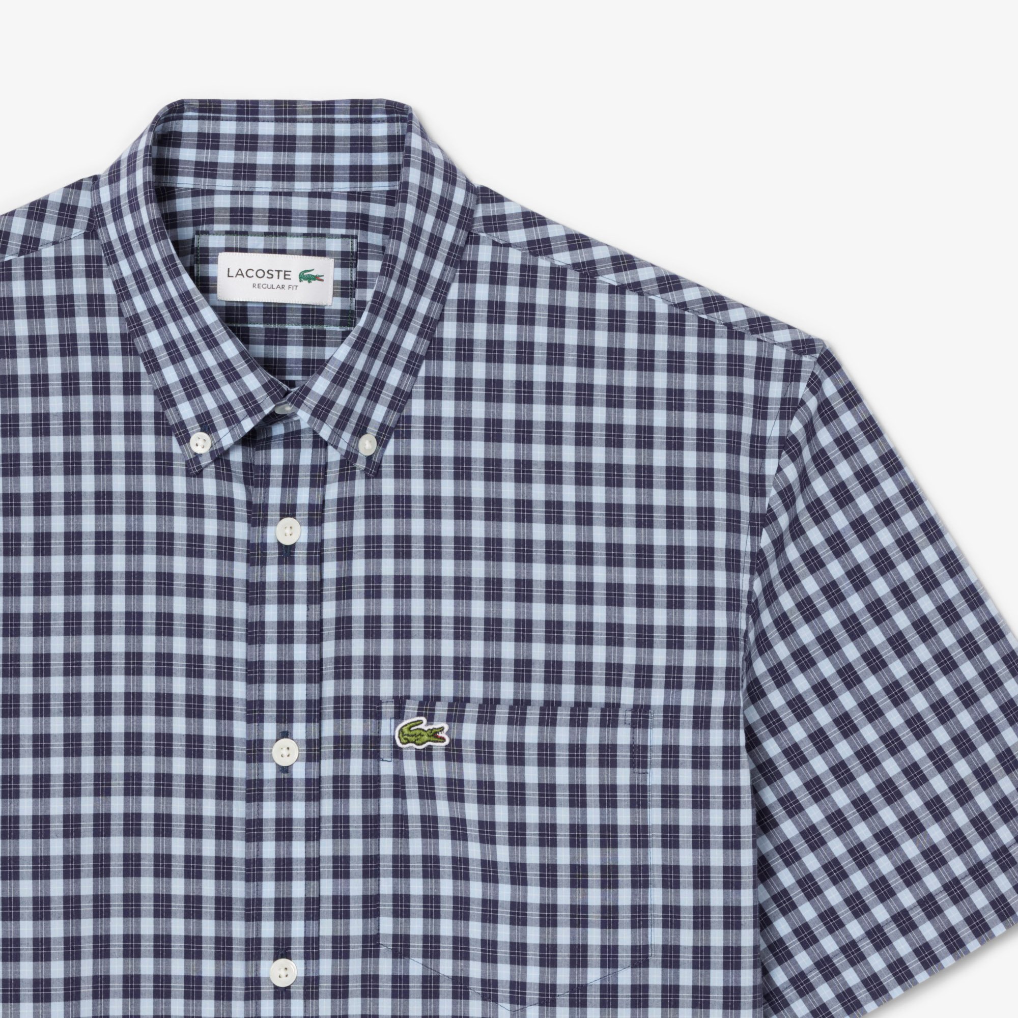 Áo Sơ Mi Lacoste Nam Tay Ngắn Họa Tiết Kẻ Caro Có Khuy Cổ
