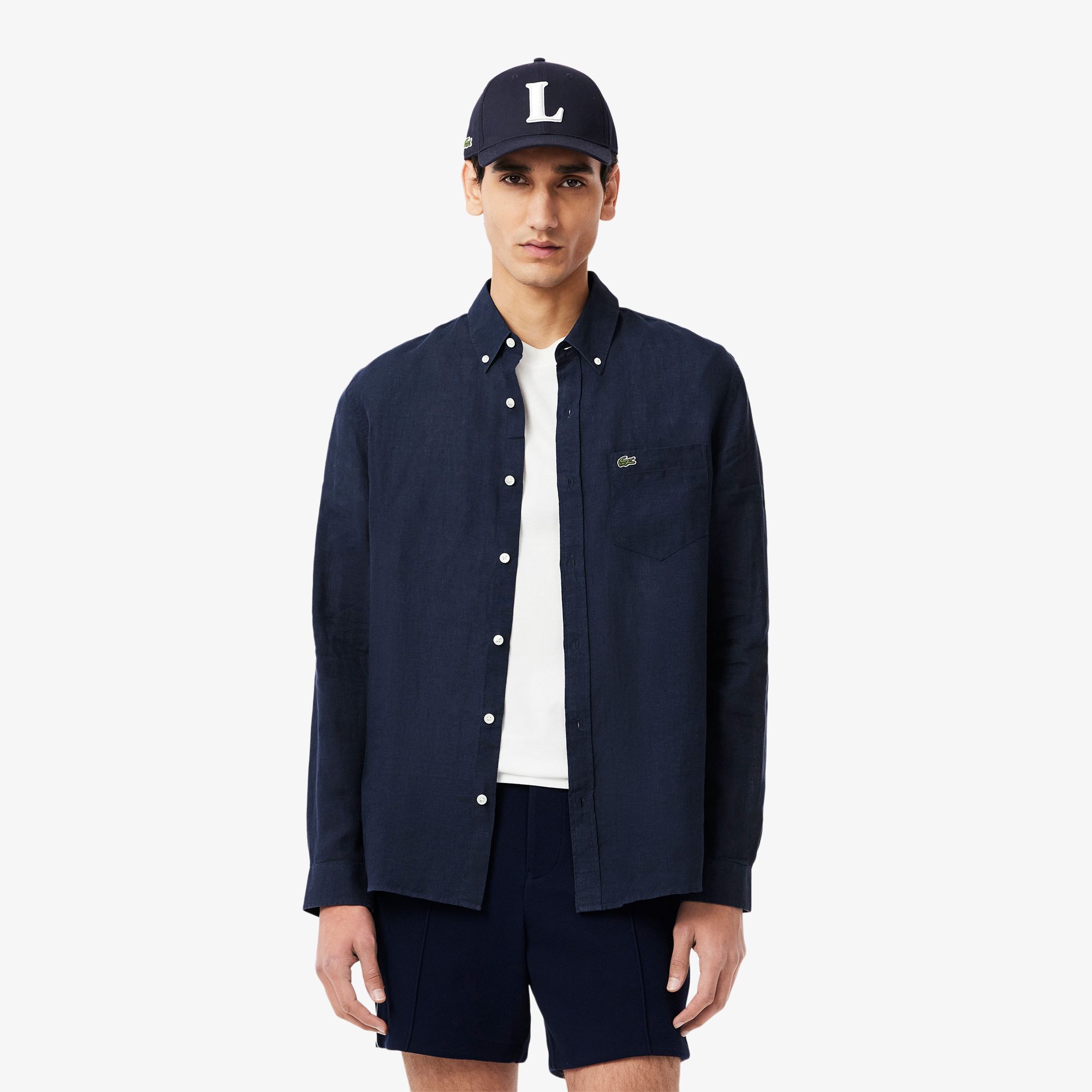Áo Sơ Mi Lacoste Nam Dáng Suông Chất Liệu Linen