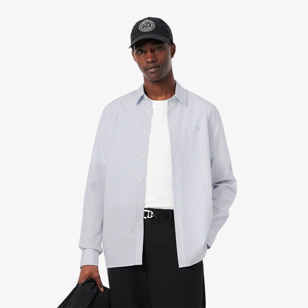 Áo Sơ Mi Lacoste Nam Dáng Suông Chất Liệu Poplin Hoạ Tiết Sọc