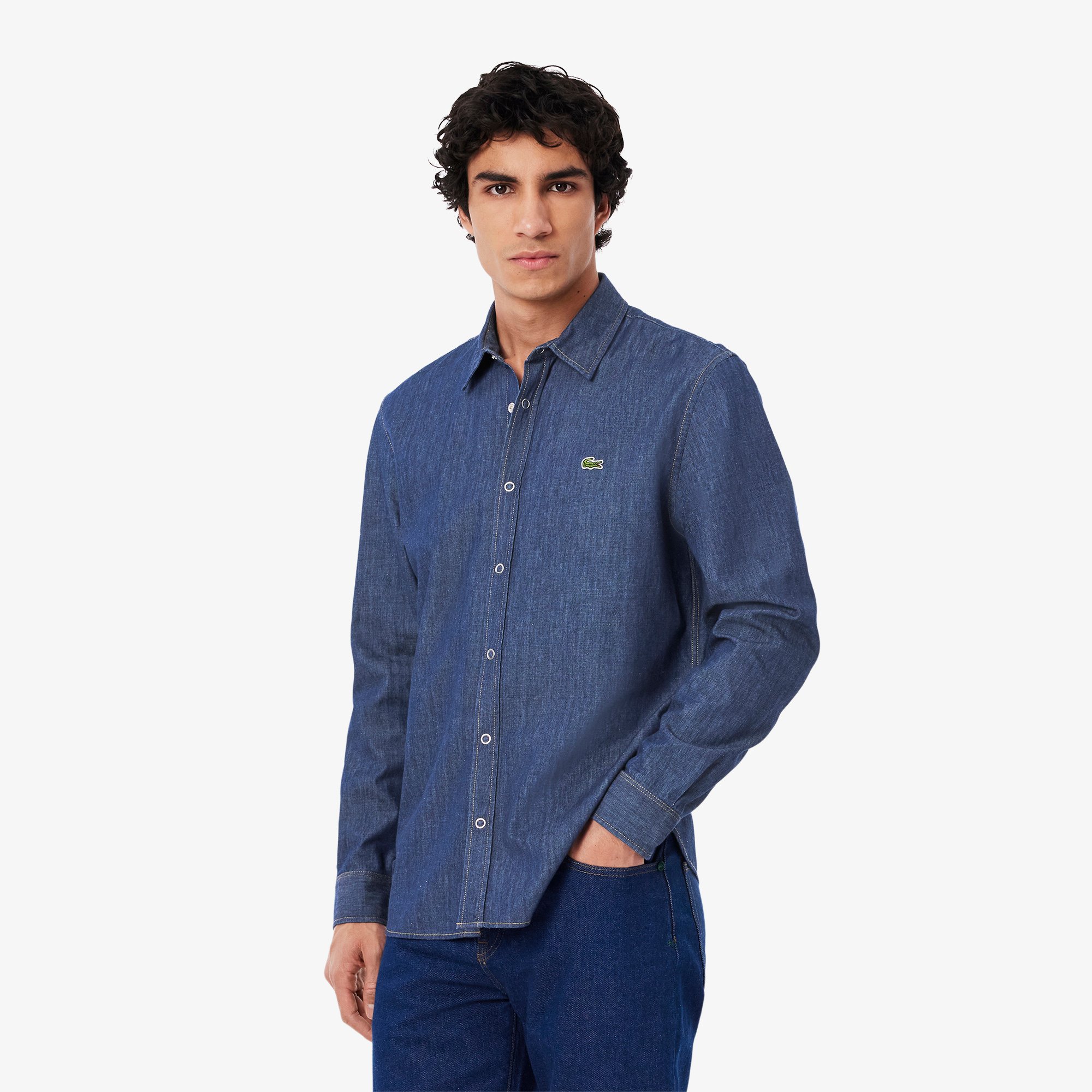 Áo Sơ Mi Lacoste Nam Dáng Suông Chất Liệu Denim Nhẹ
